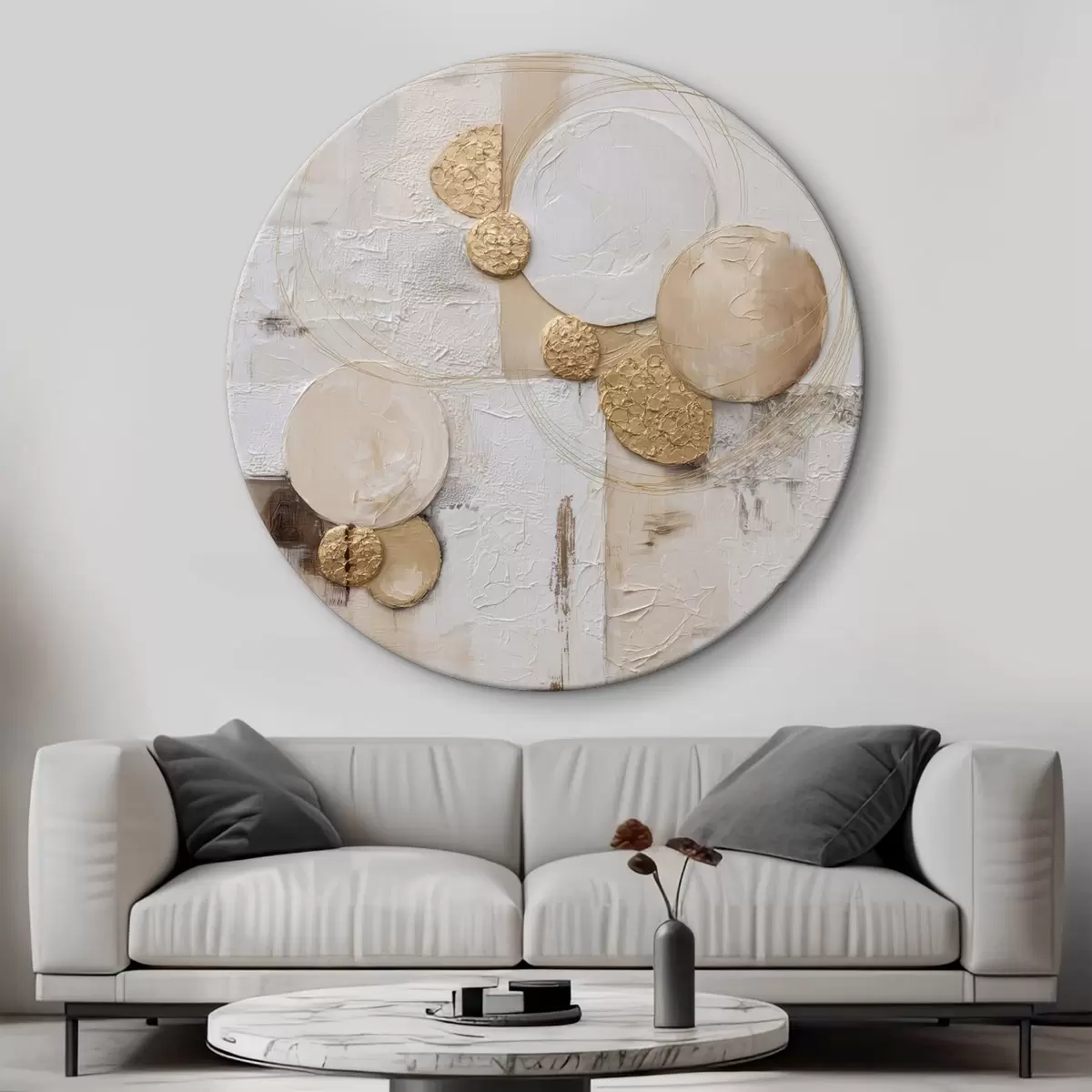 Ronde schilderijen Abstractie in volumetrische schilderstijl r45852