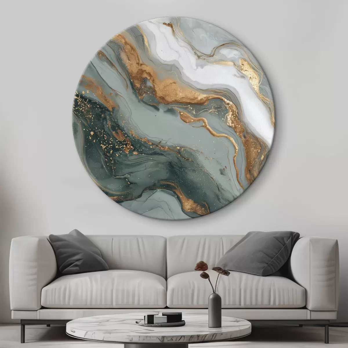 Ronde schilderijen Abstractie met donkergroene en grijze strepen r45858