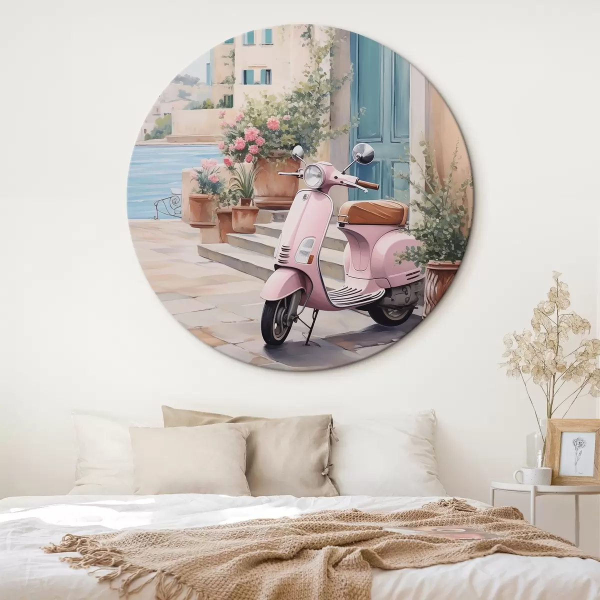 Ronde schilderijen Een scooter tegen de achtergrond van een huis r46065