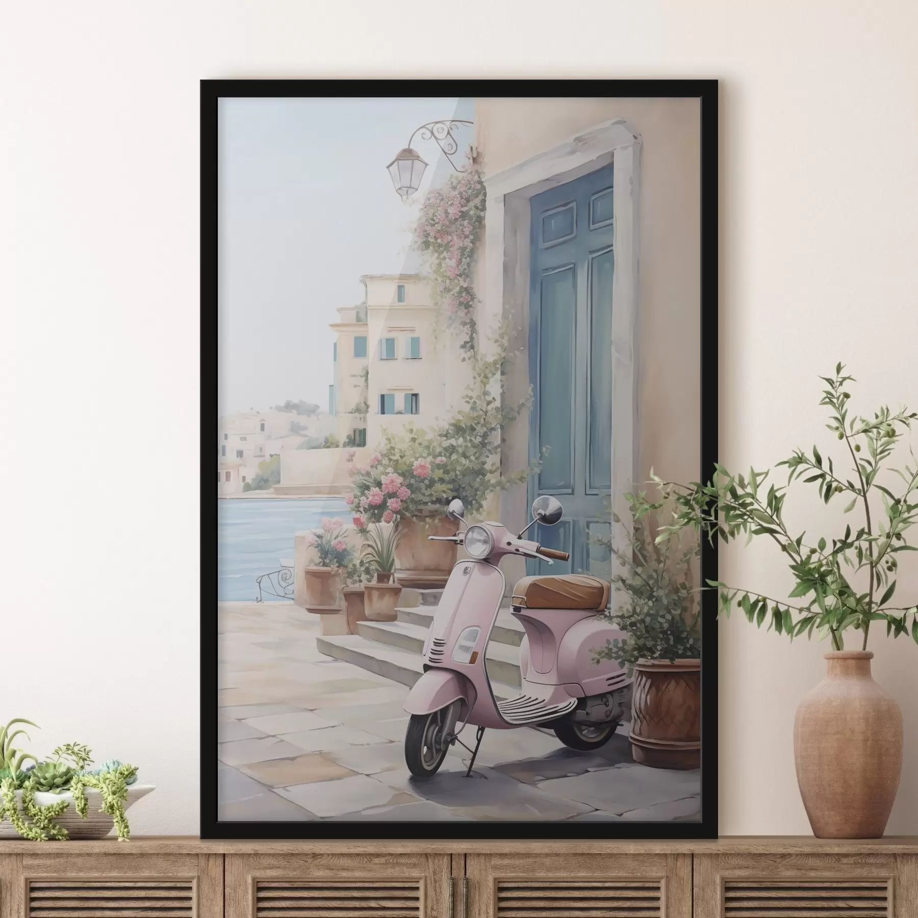 Fotobehang Een scooter tegen de achtergrond van een huis f46065