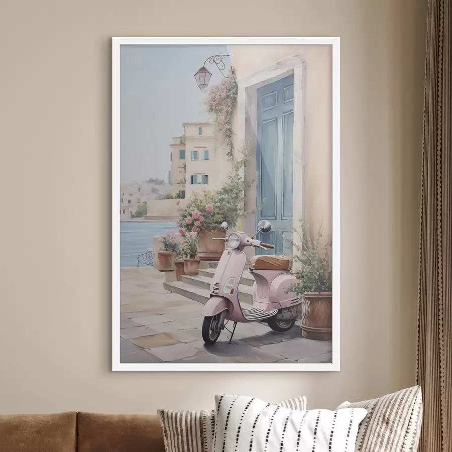 Fotobehang Een scooter tegen de achtergrond van een huis f46065