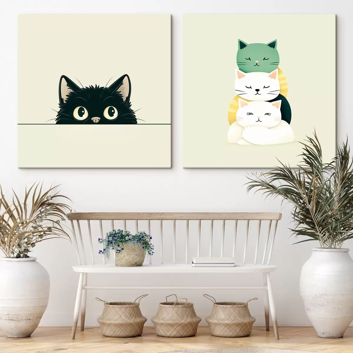  Schilderijen Animalistische katten in illustratieve stijl m00707