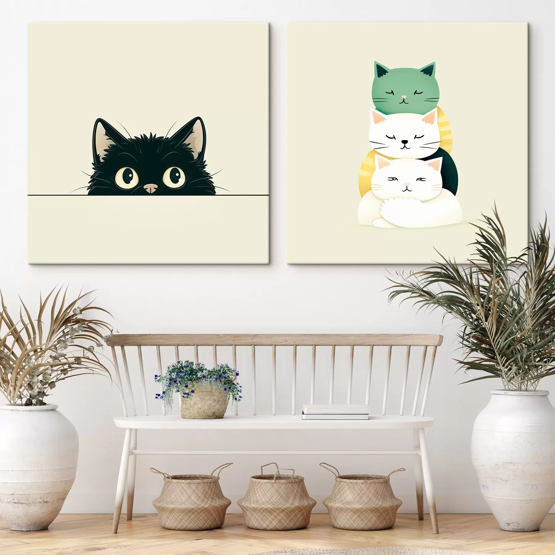 Schilderijen Animalistische katten in illustratieve stijl m00707