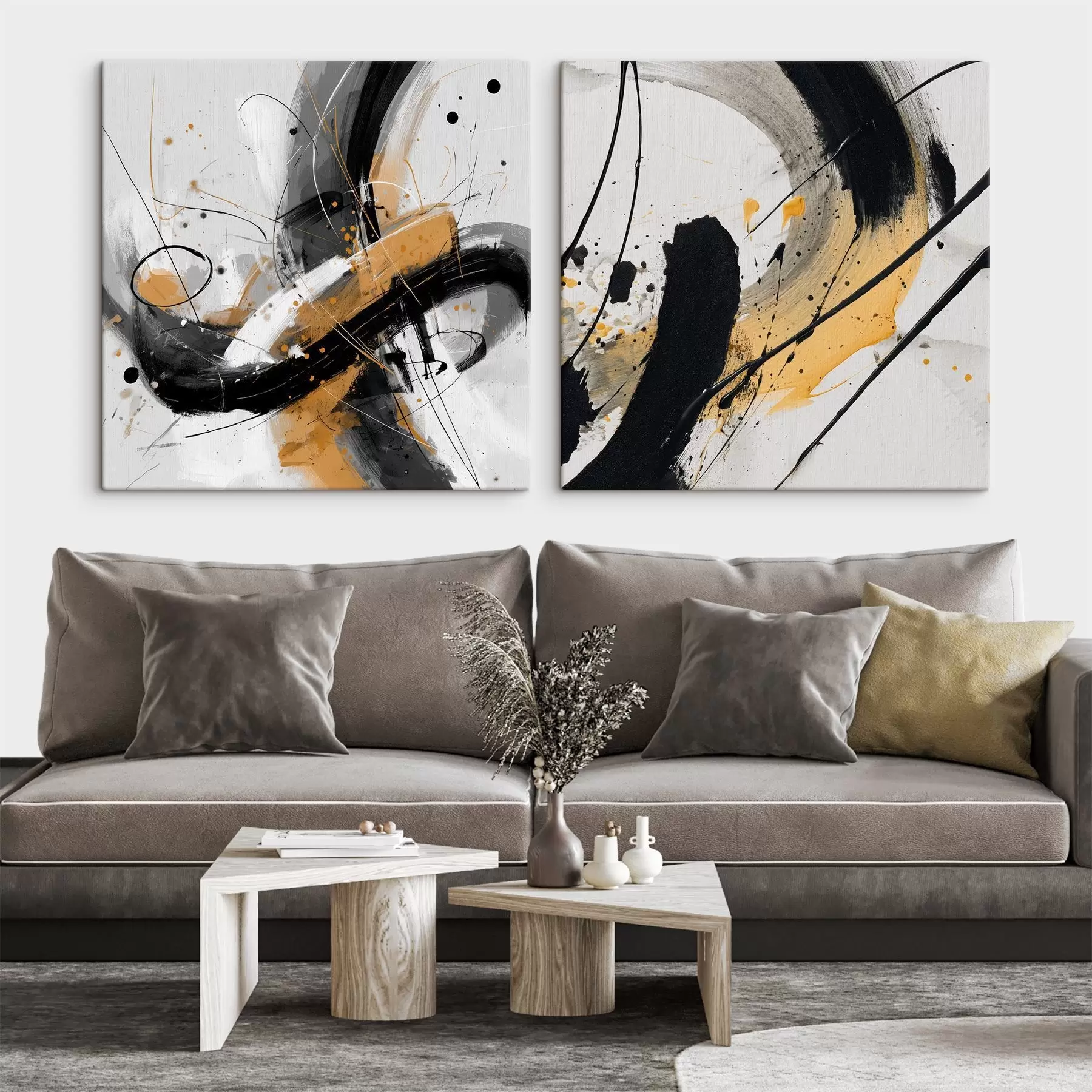  Schilderijen Expressie in gele en zwarte tinten m00739