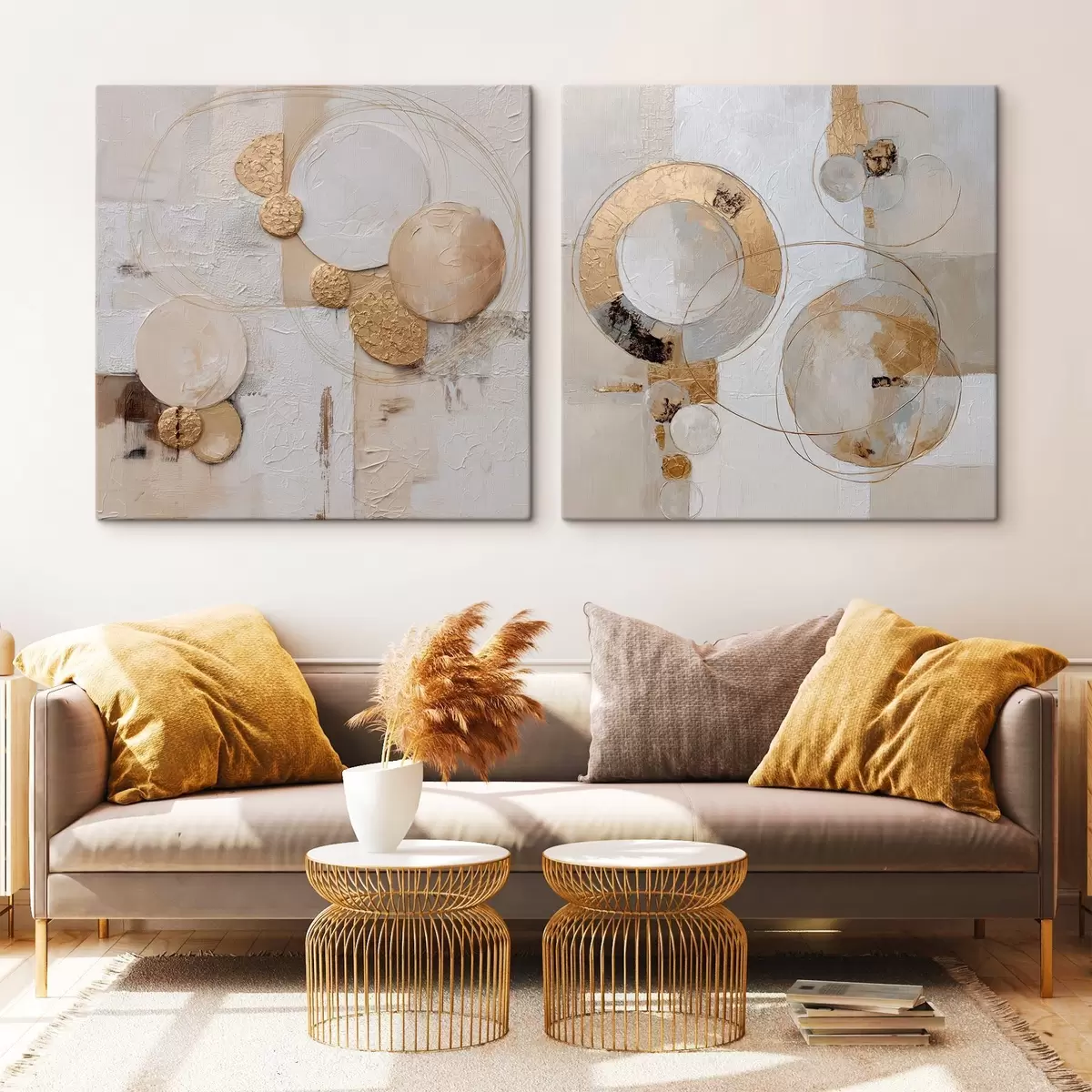  Schilderijen Getextureerde schildering met beige en witte vormen m00741