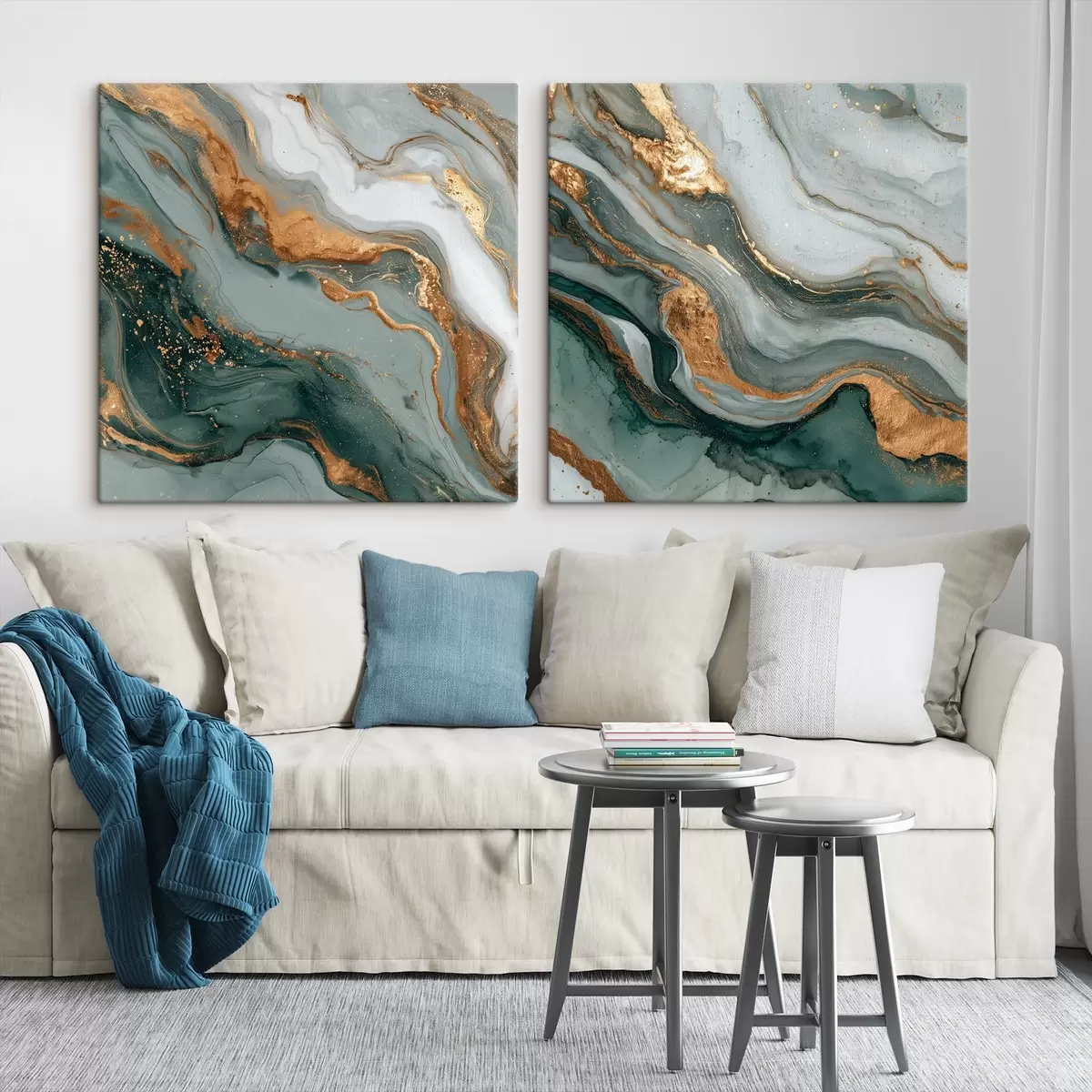  Schilderijen Marmerstructuur in grijs-turquoise tinten m00744