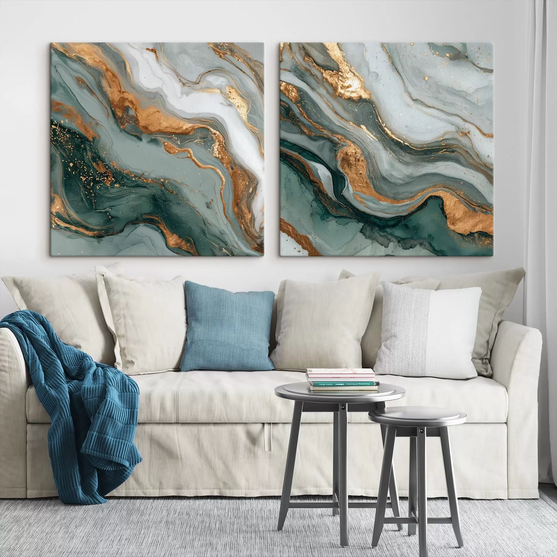  Schilderijen Marmerstructuur in grijs-turquoise tinten m00744
