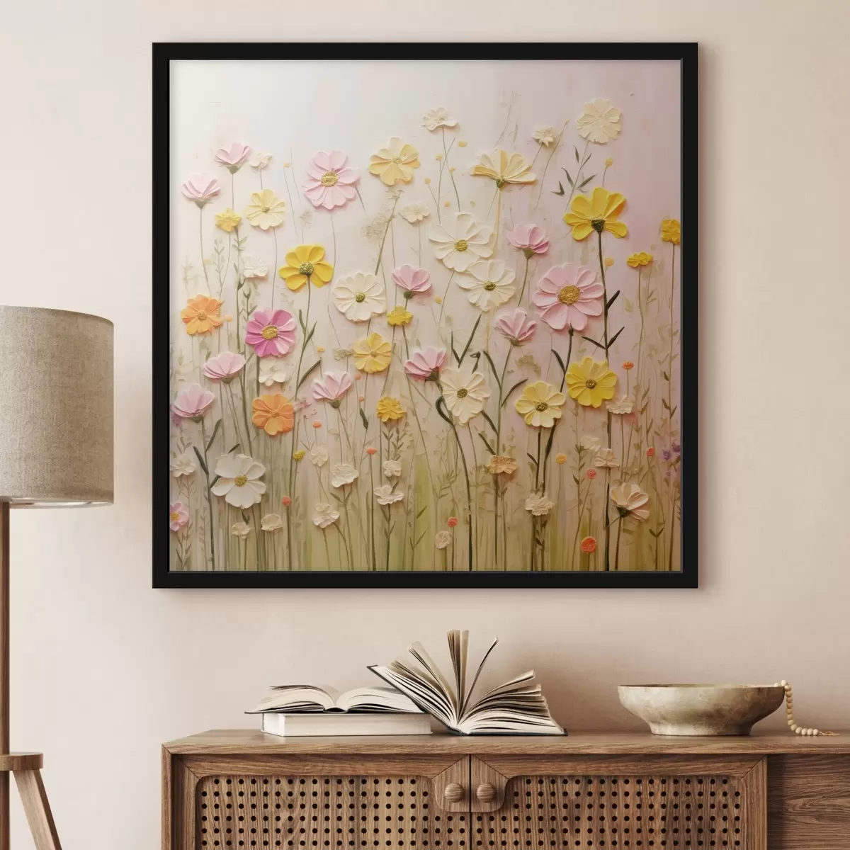 Poster Bloemenveld in olieverfstijl f45739
