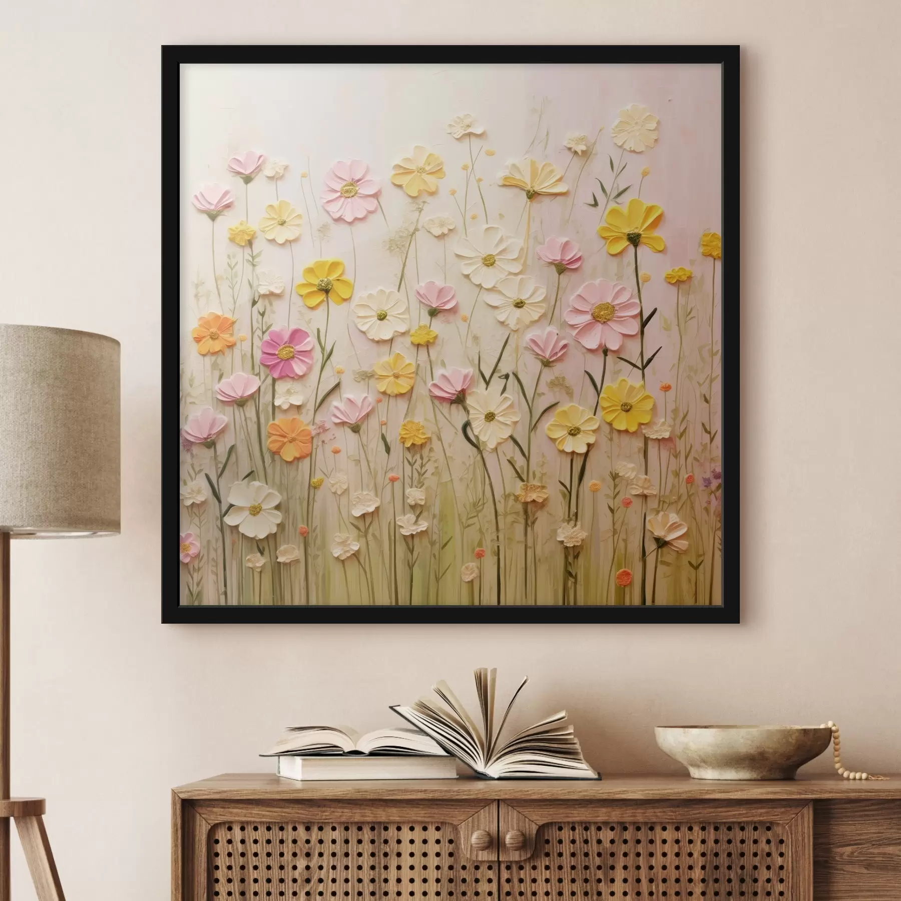 Fotobehang Bloemenveld in olieverfstijl f45739