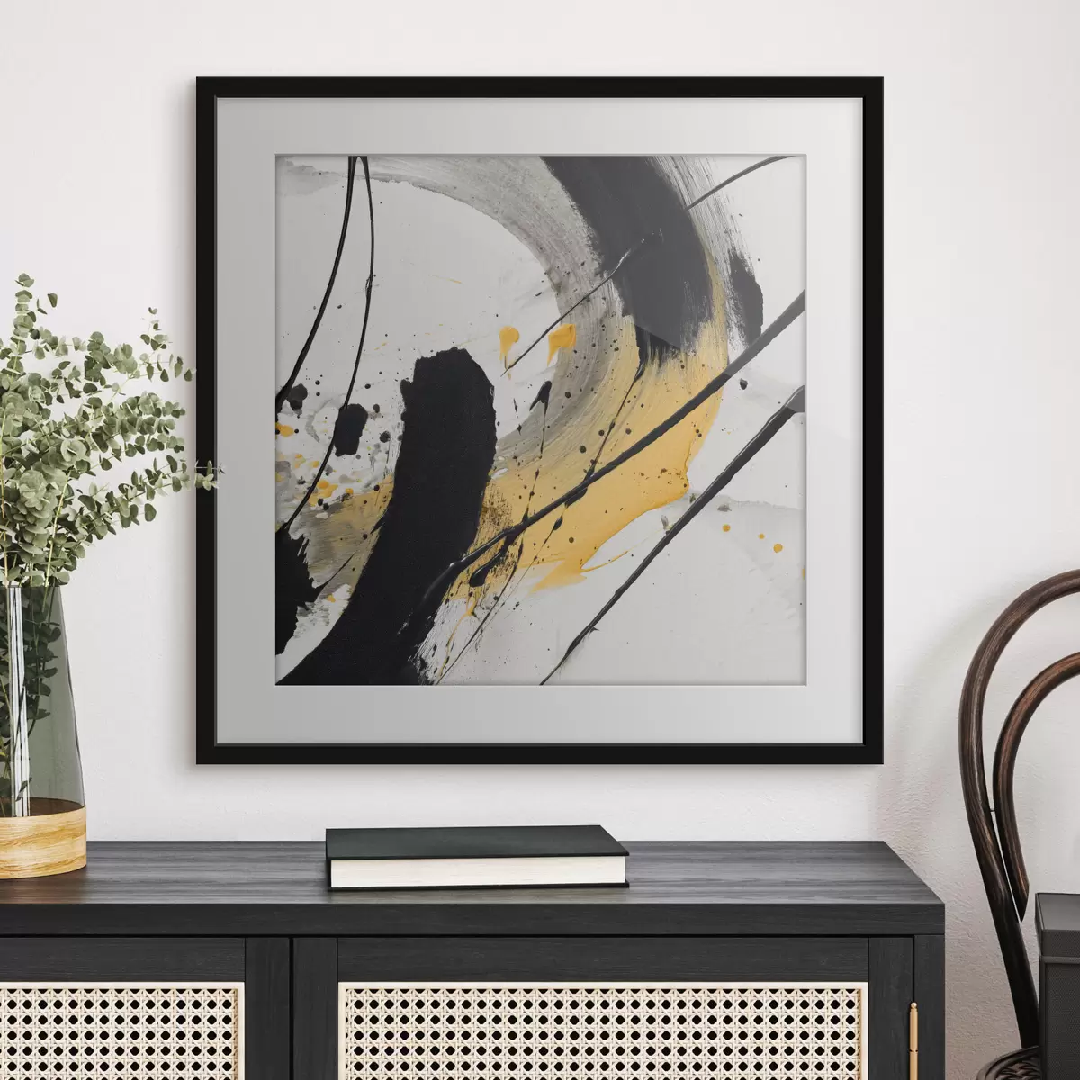 Poster Zwart-gele expressie in schilderstijl f45847