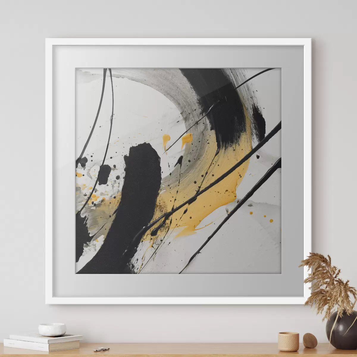 Poster Zwart-gele expressie in schilderstijl f45847