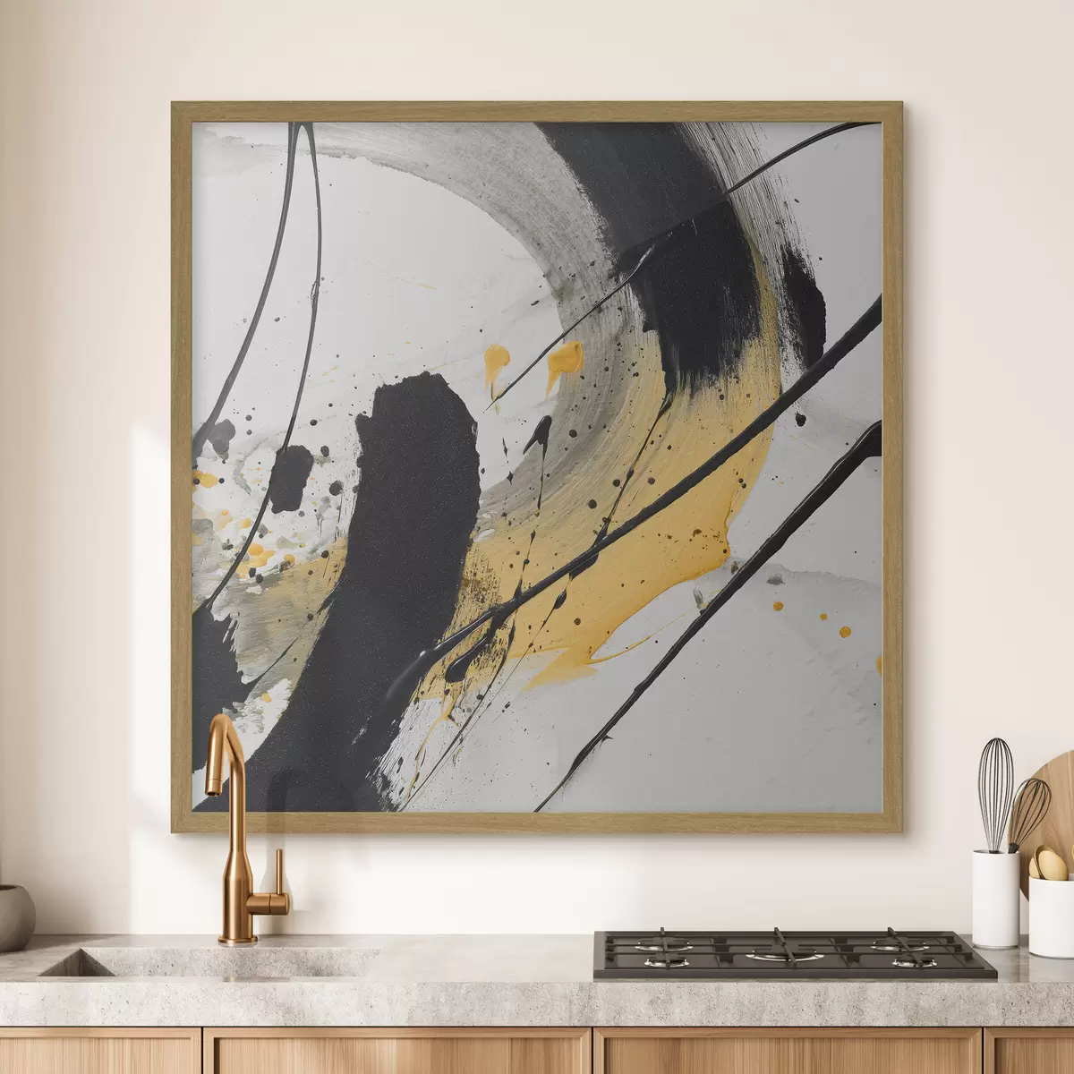 Poster Zwart-gele expressie in schilderstijl f45847
