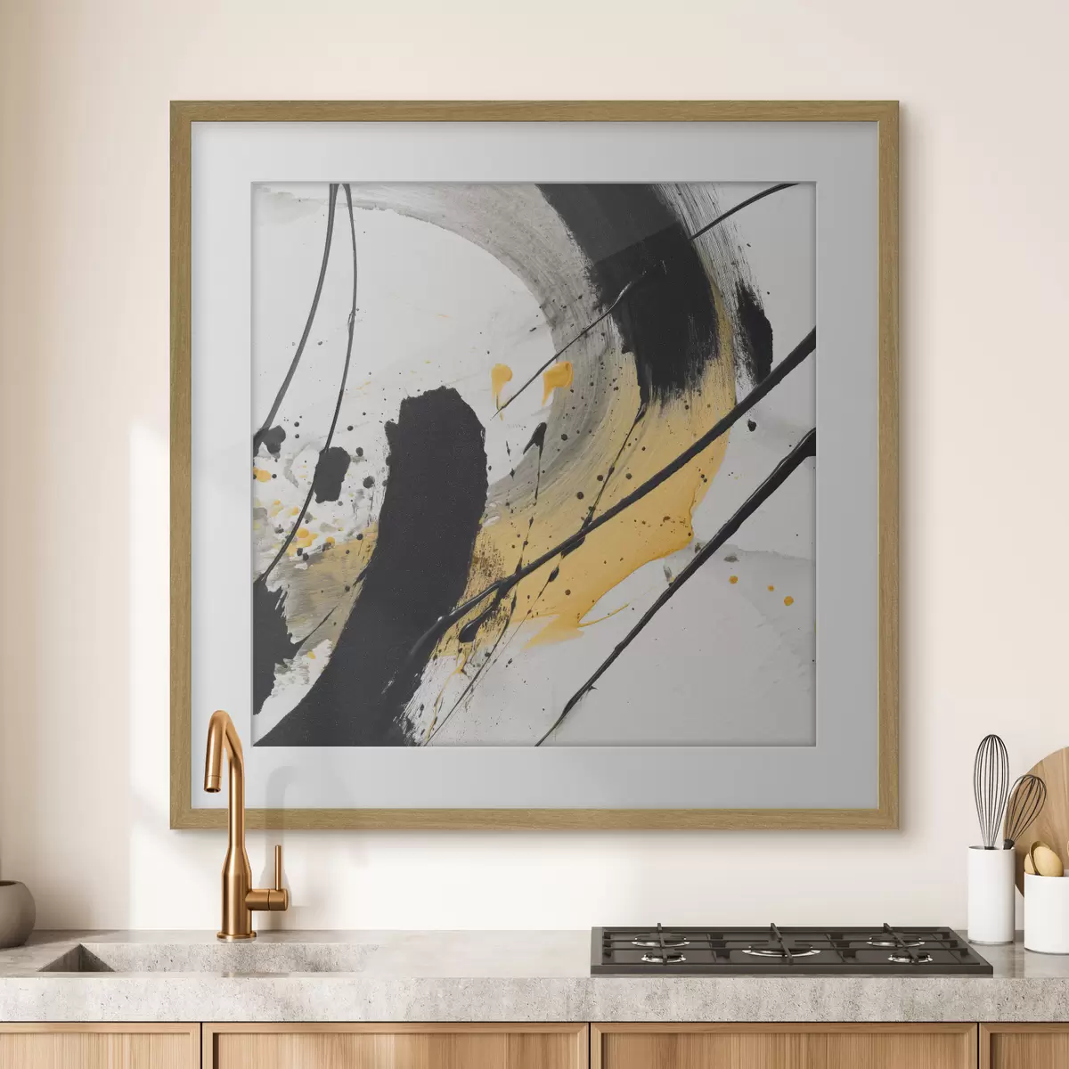 Poster Zwart-gele expressie in schilderstijl f45847