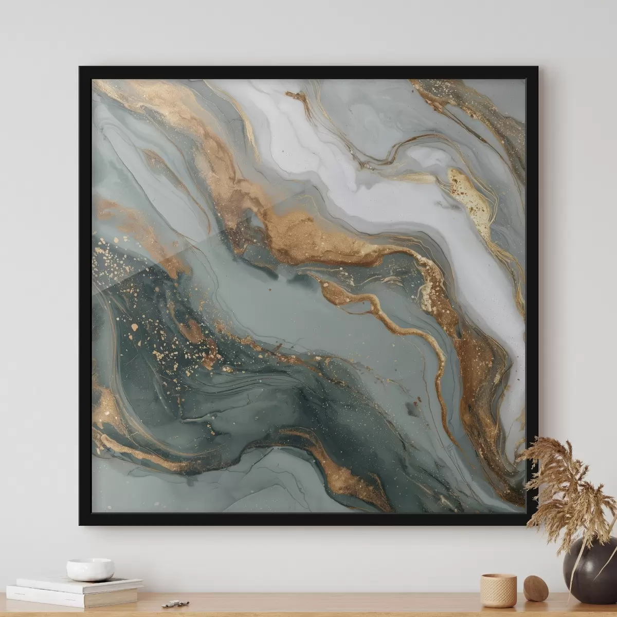 Poster Abstractie met donkergroene en grijze strepen f45858