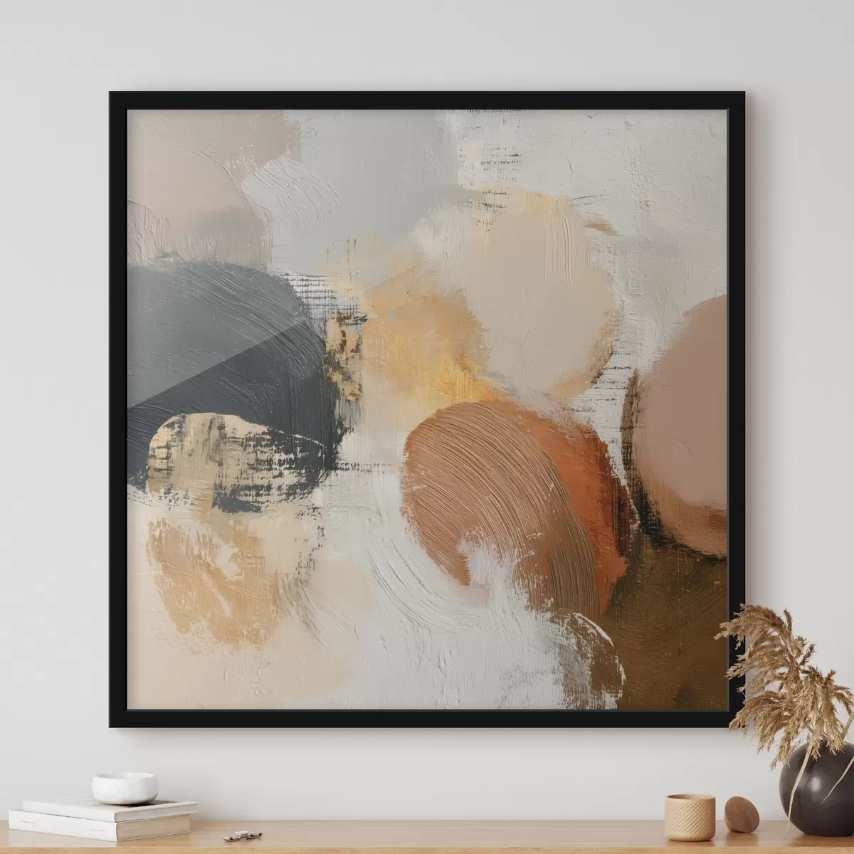 Poster Getextureerde abstractie met beige en grijstinten f45863