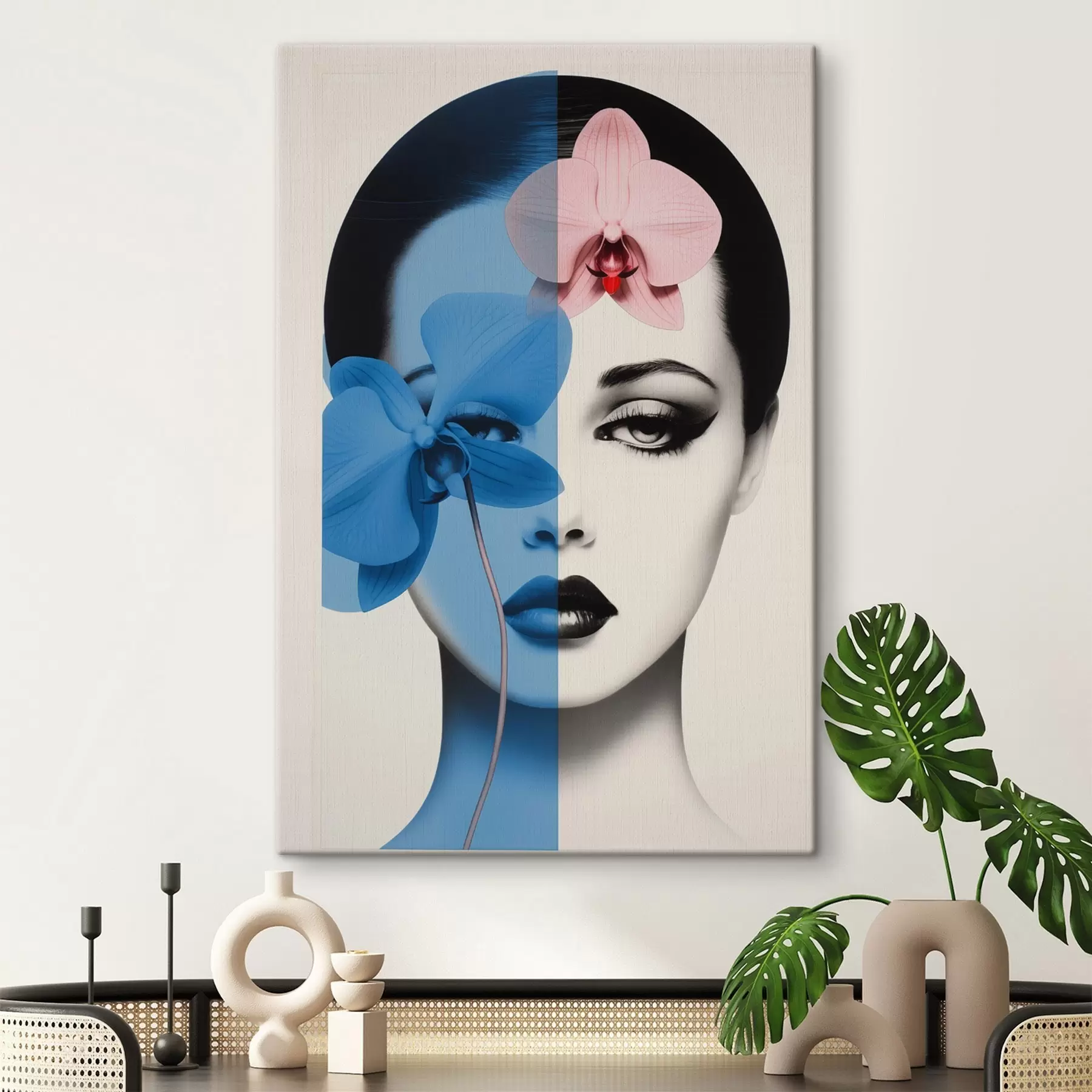  Schilderijen Abstract kunstportret van een vrouw met orchideeën  s45924