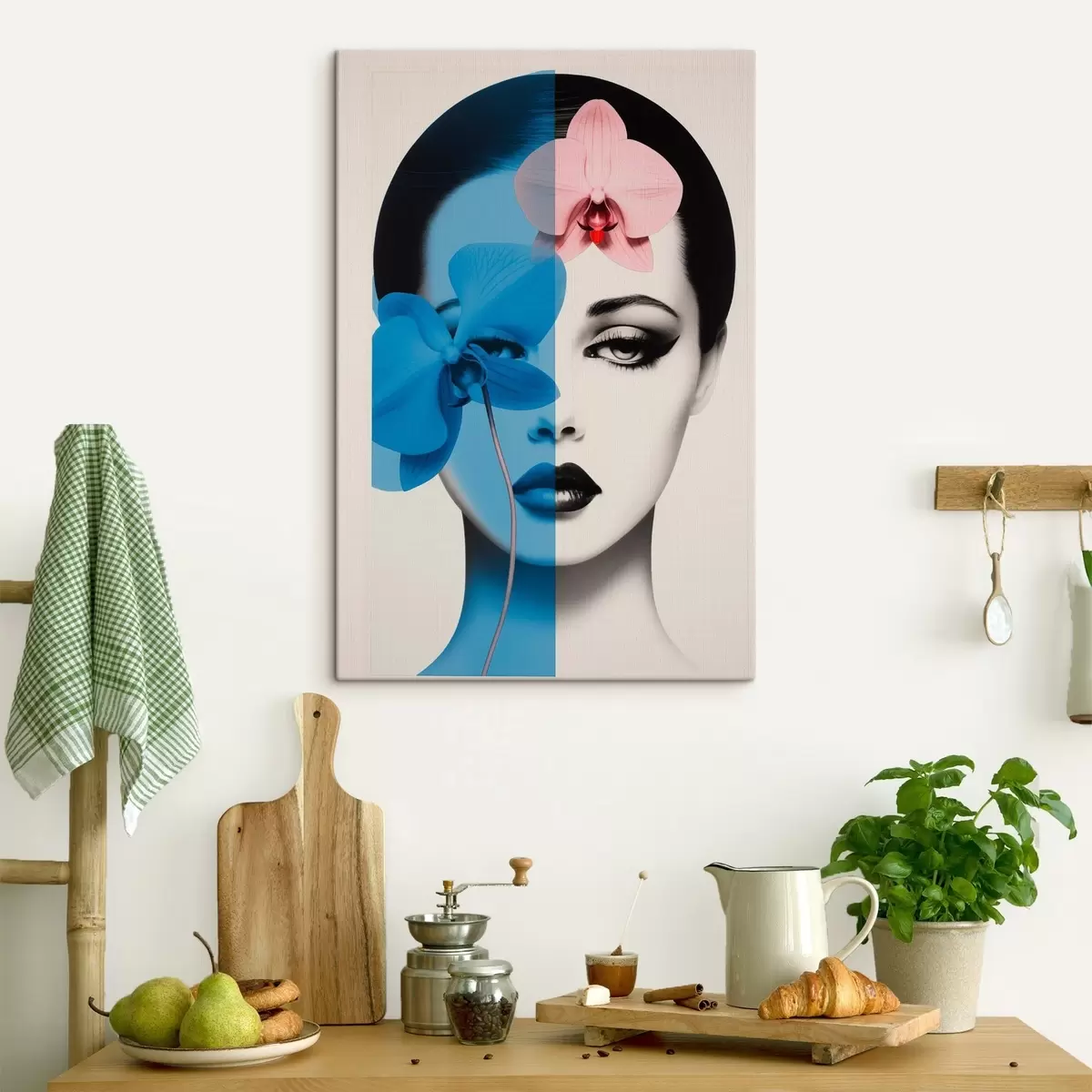  Schilderijen Abstract kunstportret van een vrouw met orchideeën  s45924