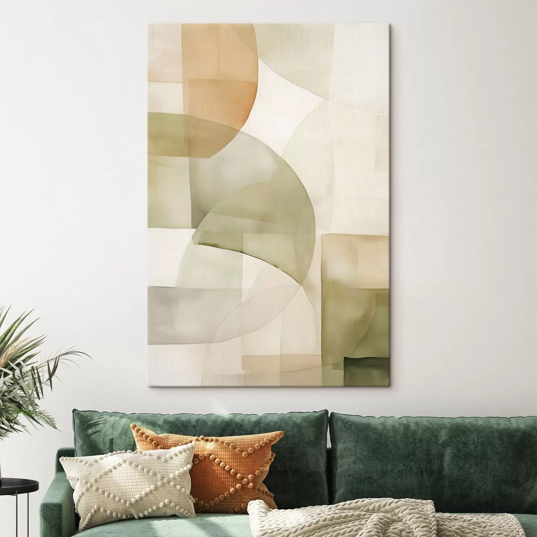  Schilderijen Abstracte geometrische vormen met waterverftextuur in tinten groen, bruin en beige s45929