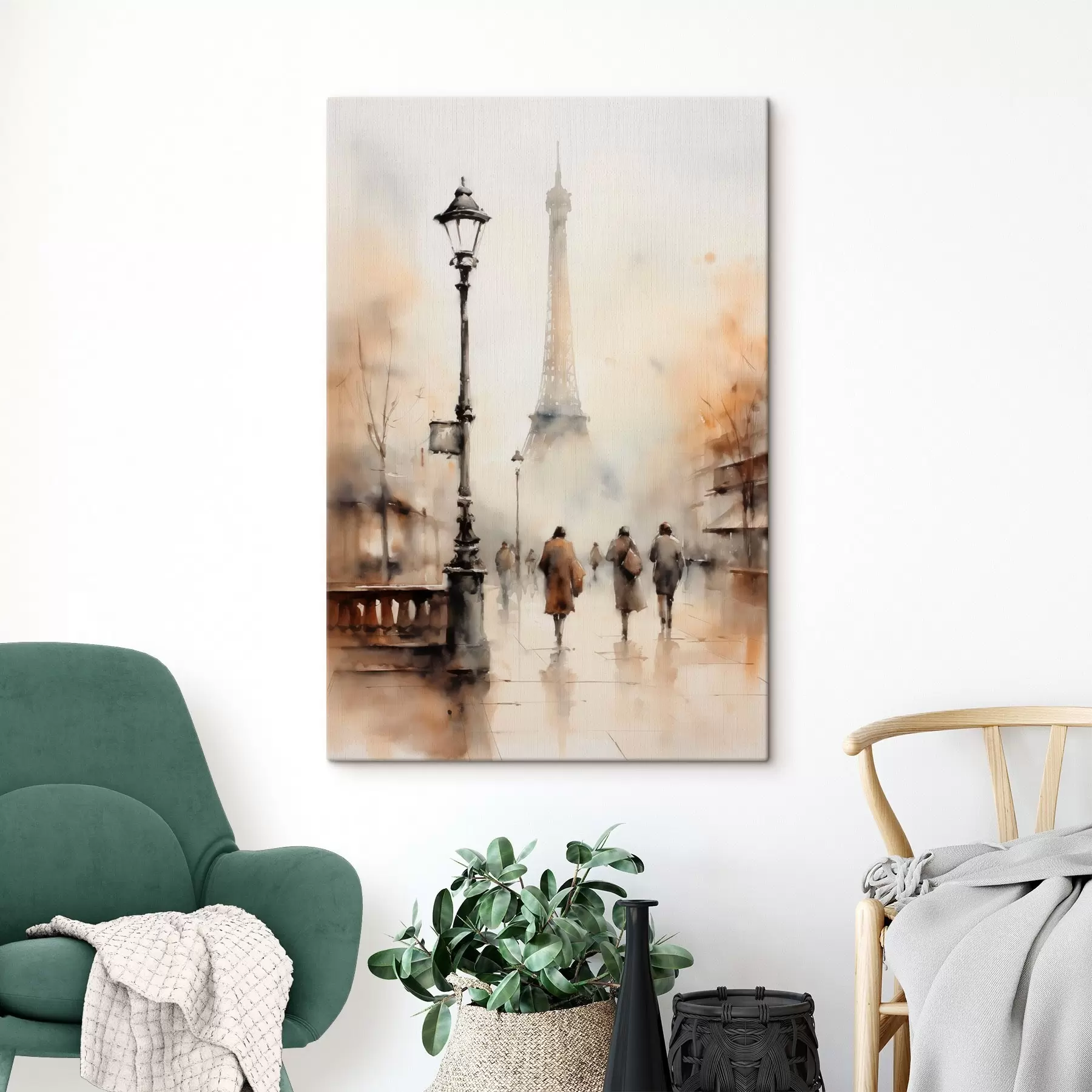  Schilderijen Een regenachtige herfstdag in Parijs met de Eiffeltoren op de achtergrond en vintage straatlantaarns s45931