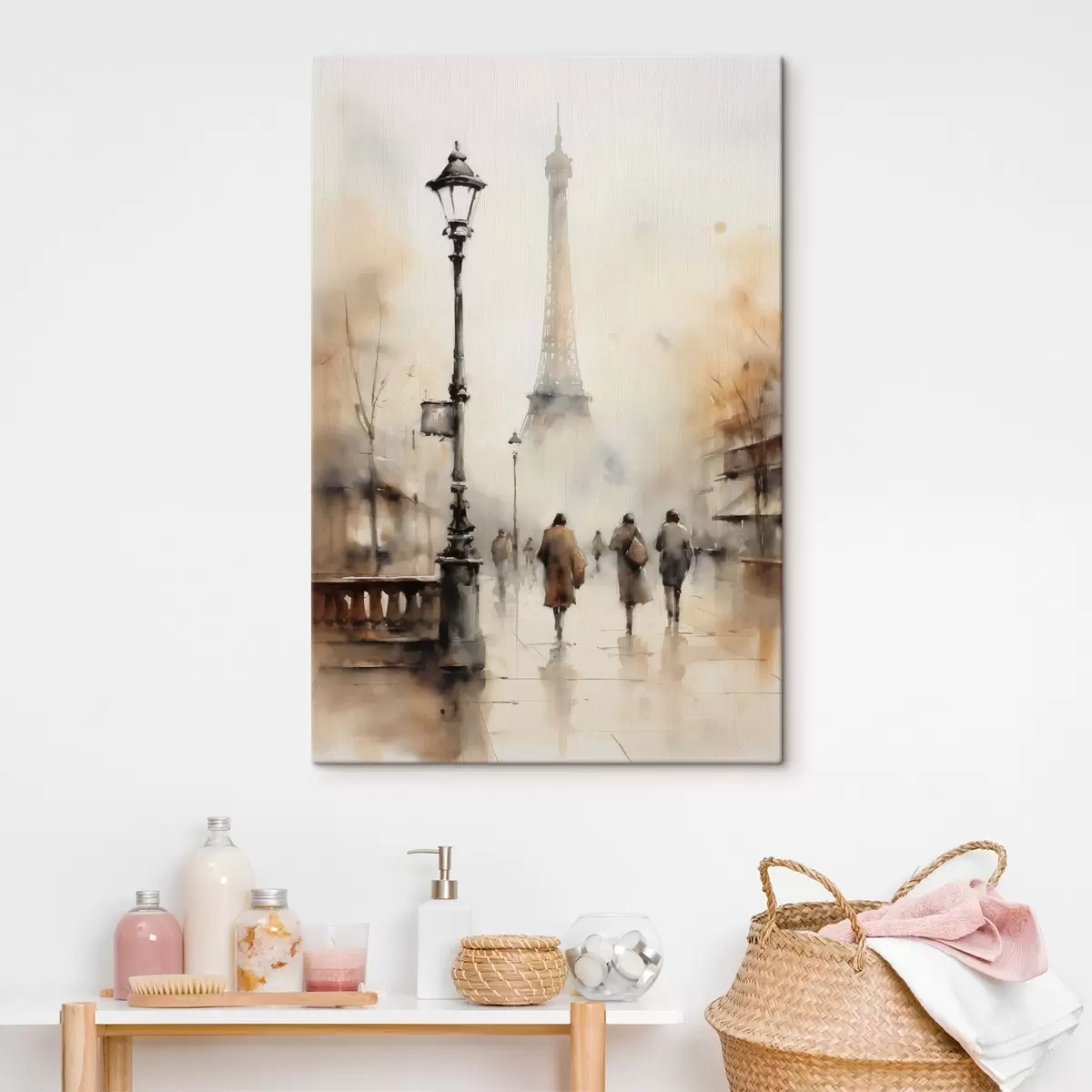  Schilderijen Een regenachtige herfstdag in Parijs met de Eiffeltoren op de achtergrond en vintage straatlantaarns s45931