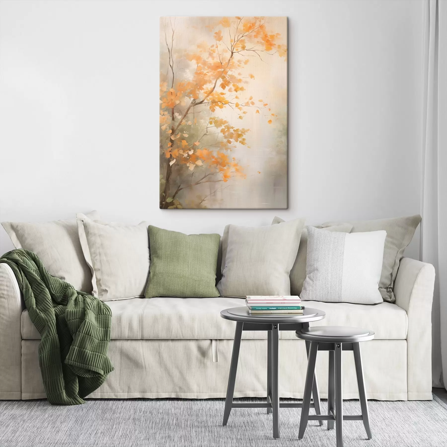  Schilderijen Herfstboomtakken met oranje bladeren in een bos met zacht licht s45940