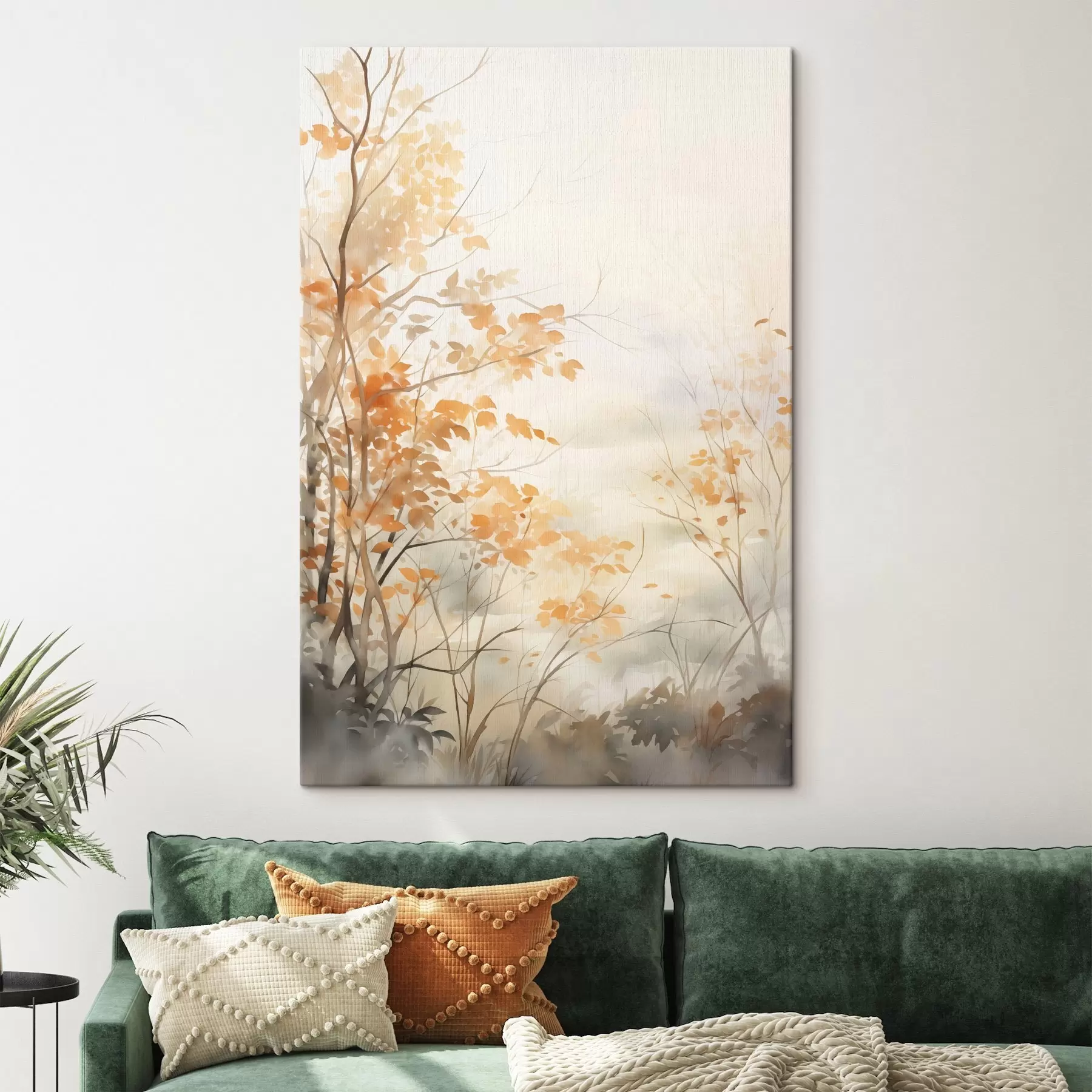  Schilderijen Herfstbomen met oranje bladeren en takken, zachte aquarelstijl, delicate penseelstreken s45941