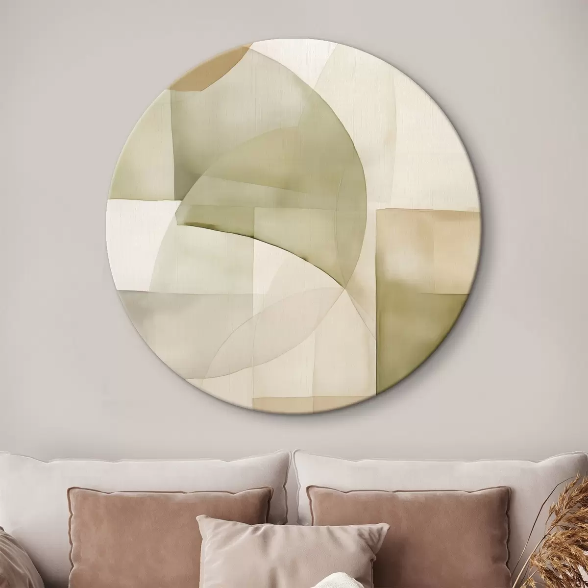 Ronde schilderijen Abstracte geometrische vormen met waterverftextuur in tinten groen, bruin en beige r45929