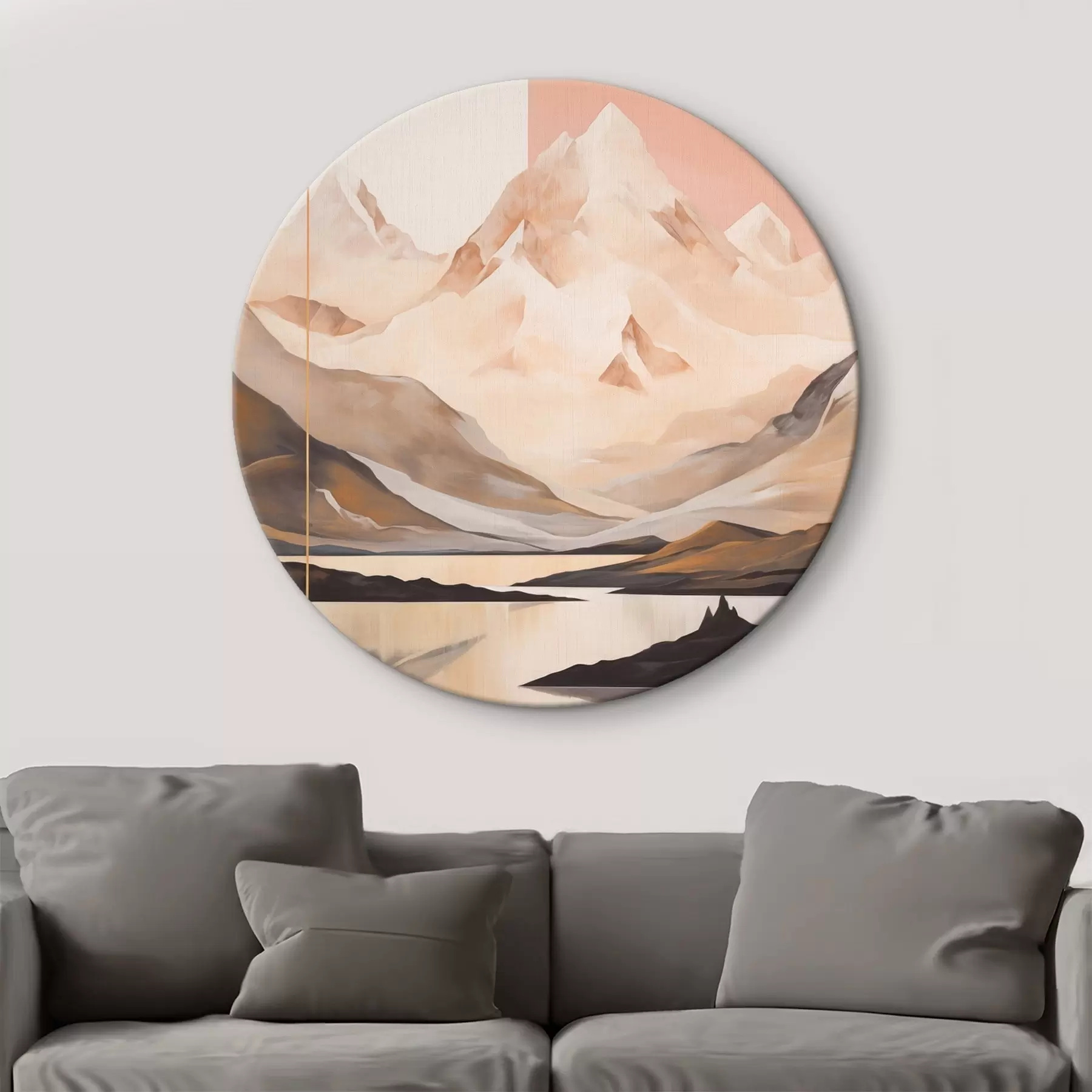  Schilderijen Abstract landschap met bergen en een meer, pastelkleuren, minimalistische stijl r45949