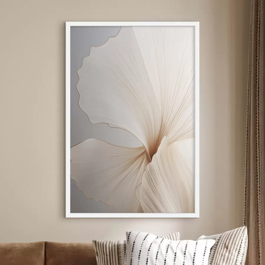 Fotobehang Abstracte bloemen met dunne, delicate bloemblaadjes in witte en beige tinten f45923
