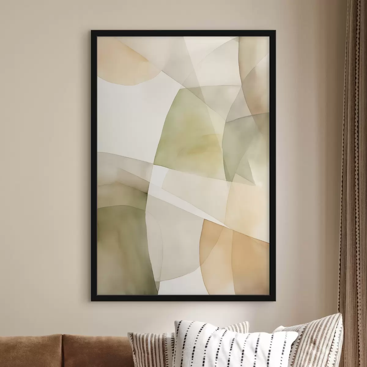 Poster Abstracte geometrische vormen met waterverftextuur in tinten groen, bruin en beige f45928