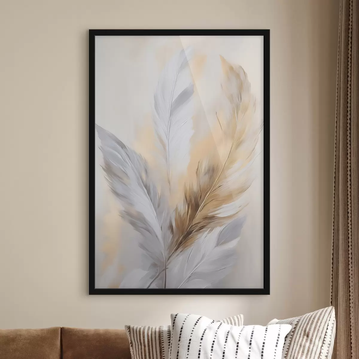 Poster Veren met oranje accenten, minimalistische compositie met textuur, moderne kunst f45945