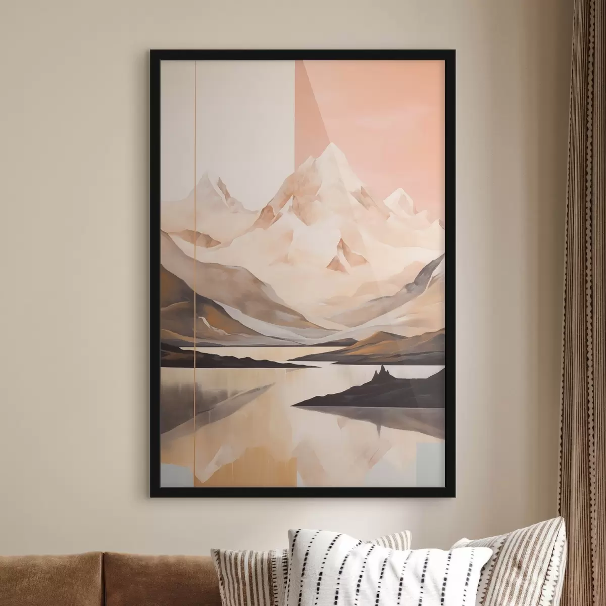 Poster Abstract landschap met bergen en een meer, pastelkleuren, minimalistische stijl f45949