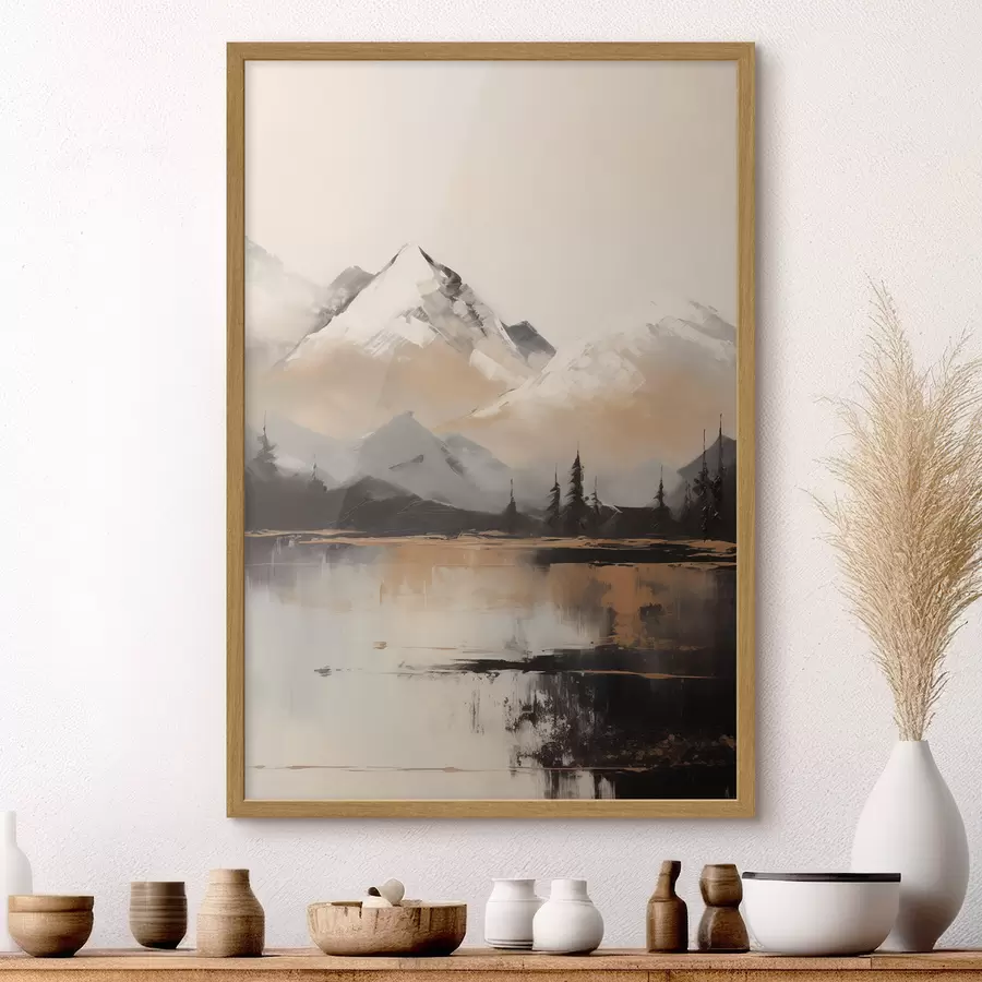 Fotobehang Bergmeer onder sneeuwtoppen f45951