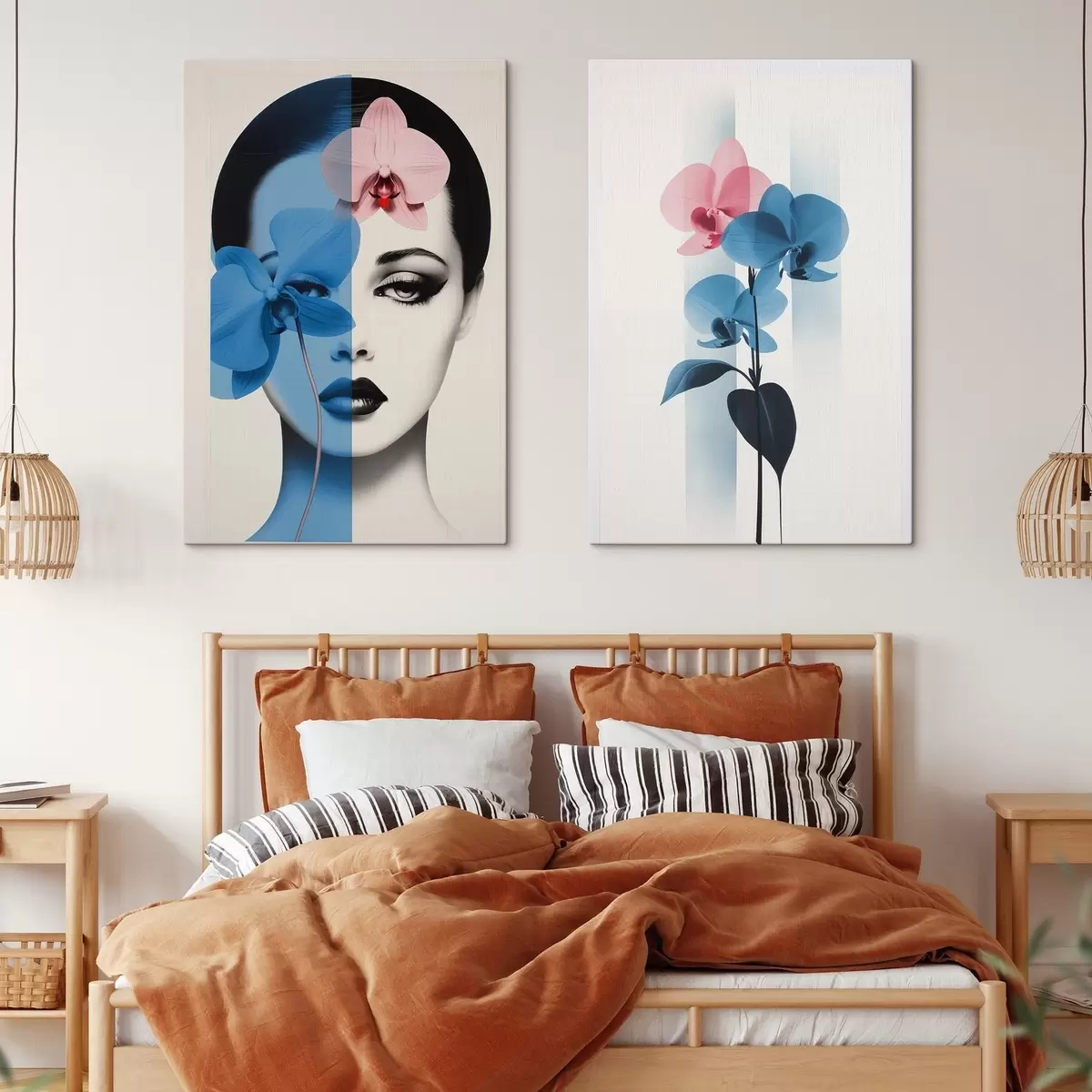  Schilderijen Abstract kunstportret van een vrouw met orchideeën m00818