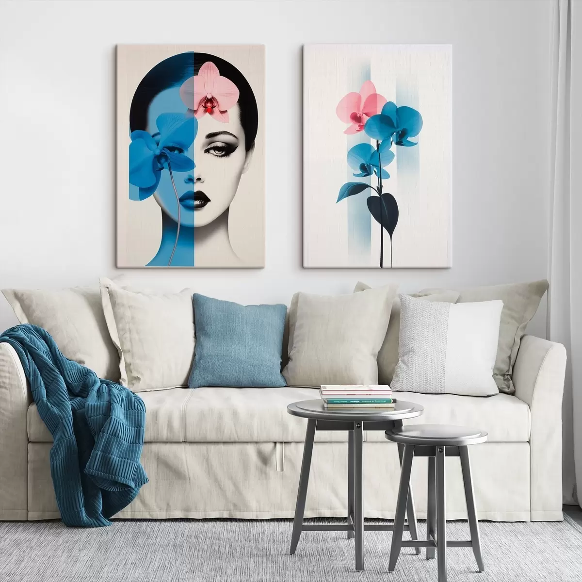  Schilderijen Abstract kunstportret van een vrouw met orchideeën m00818