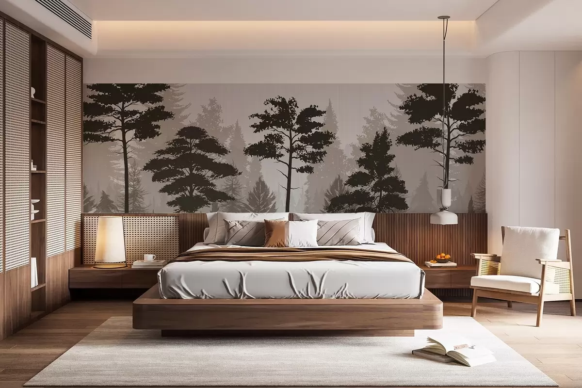 Fotobehang Mistig bos w04678