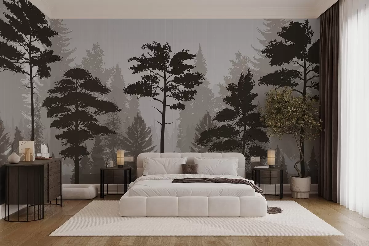Fotobehang Mistig bos w04678