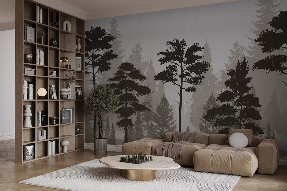 Fotobehang Mistig bos w04678