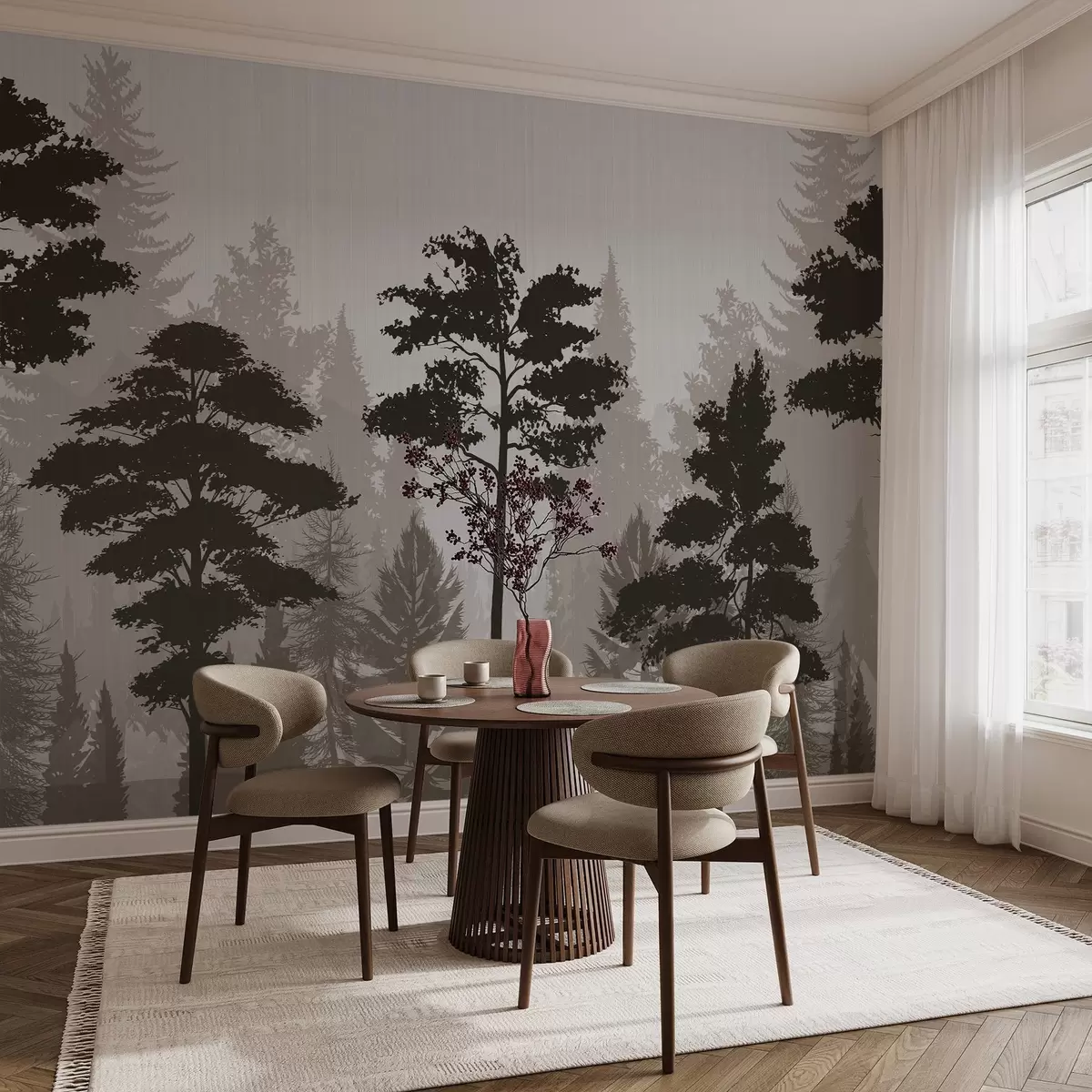 Fotobehang Mistig bos w04678
