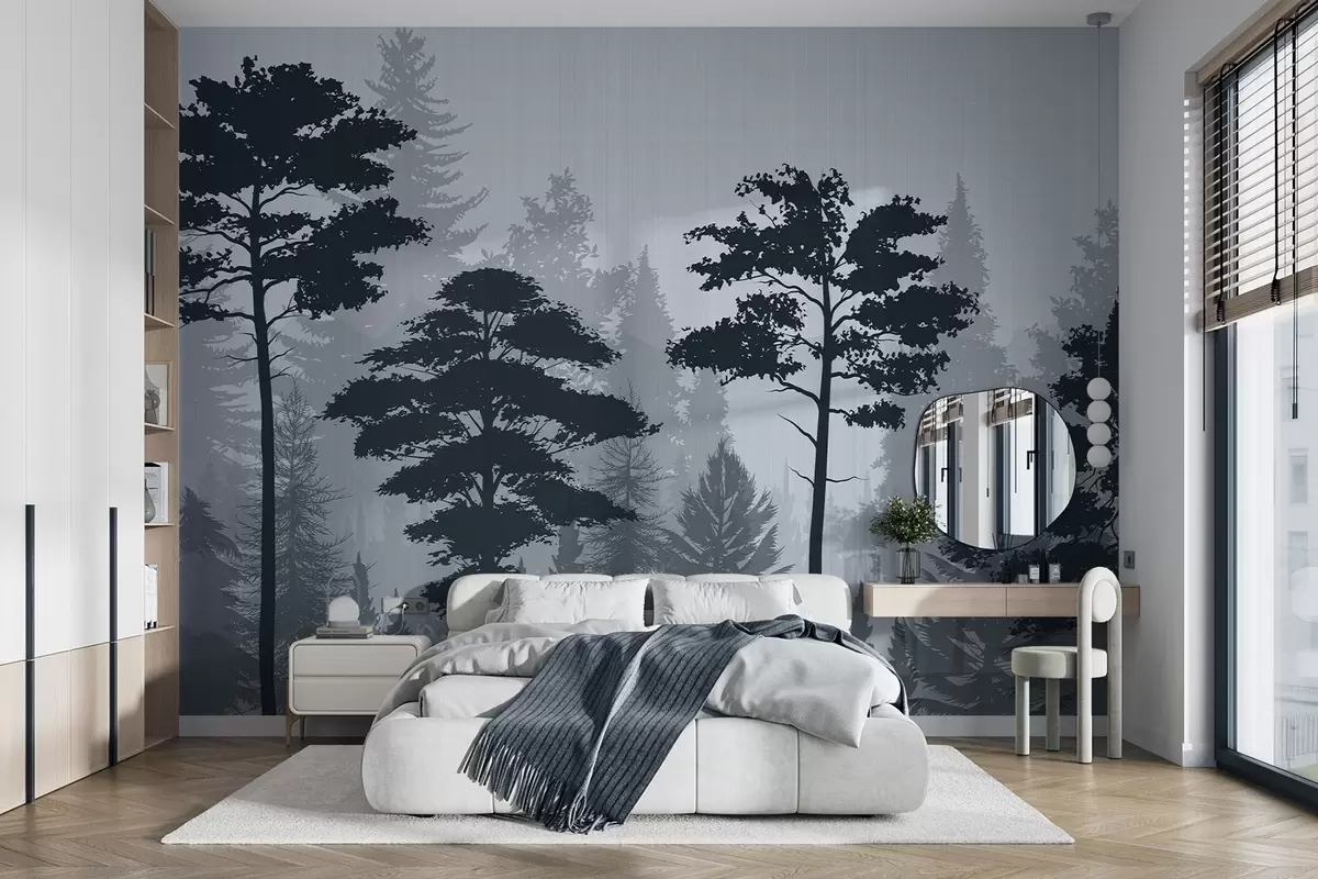 Fotobehang Mistig bos w04678v1