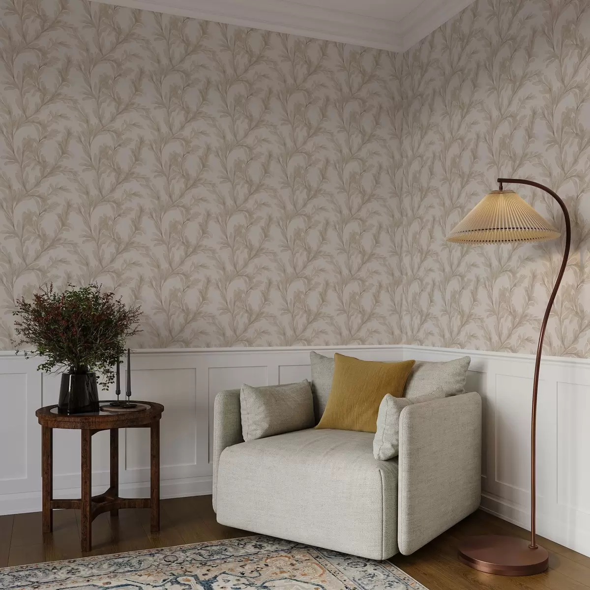 Behang Beige takken in aquarel, zacht botanisch motief a00617 Behang Beige takken in aquarel, zacht botanisch motief a00617