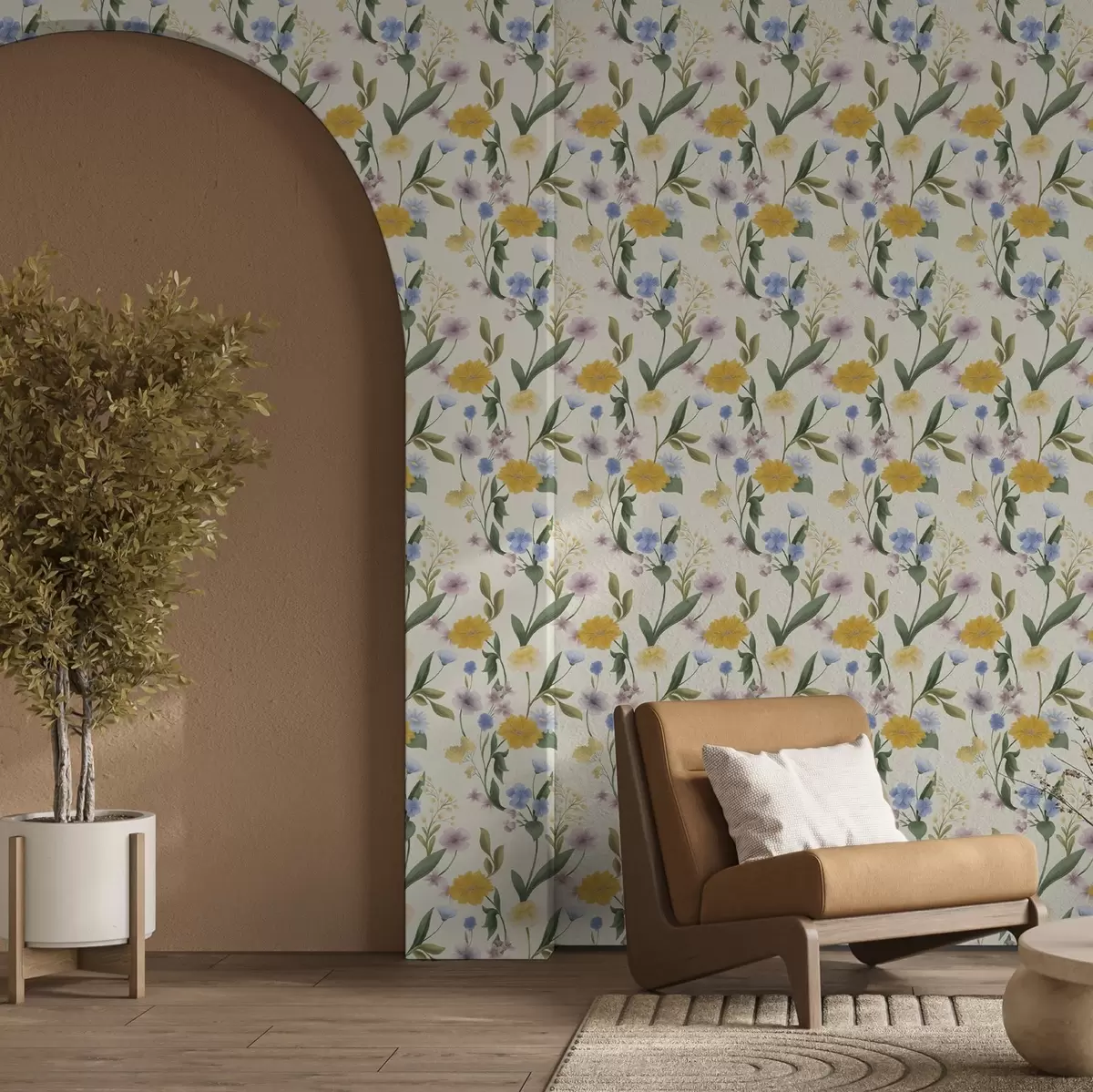 Behang Zachte mix van wilde bloemen in pasteltinten a00624