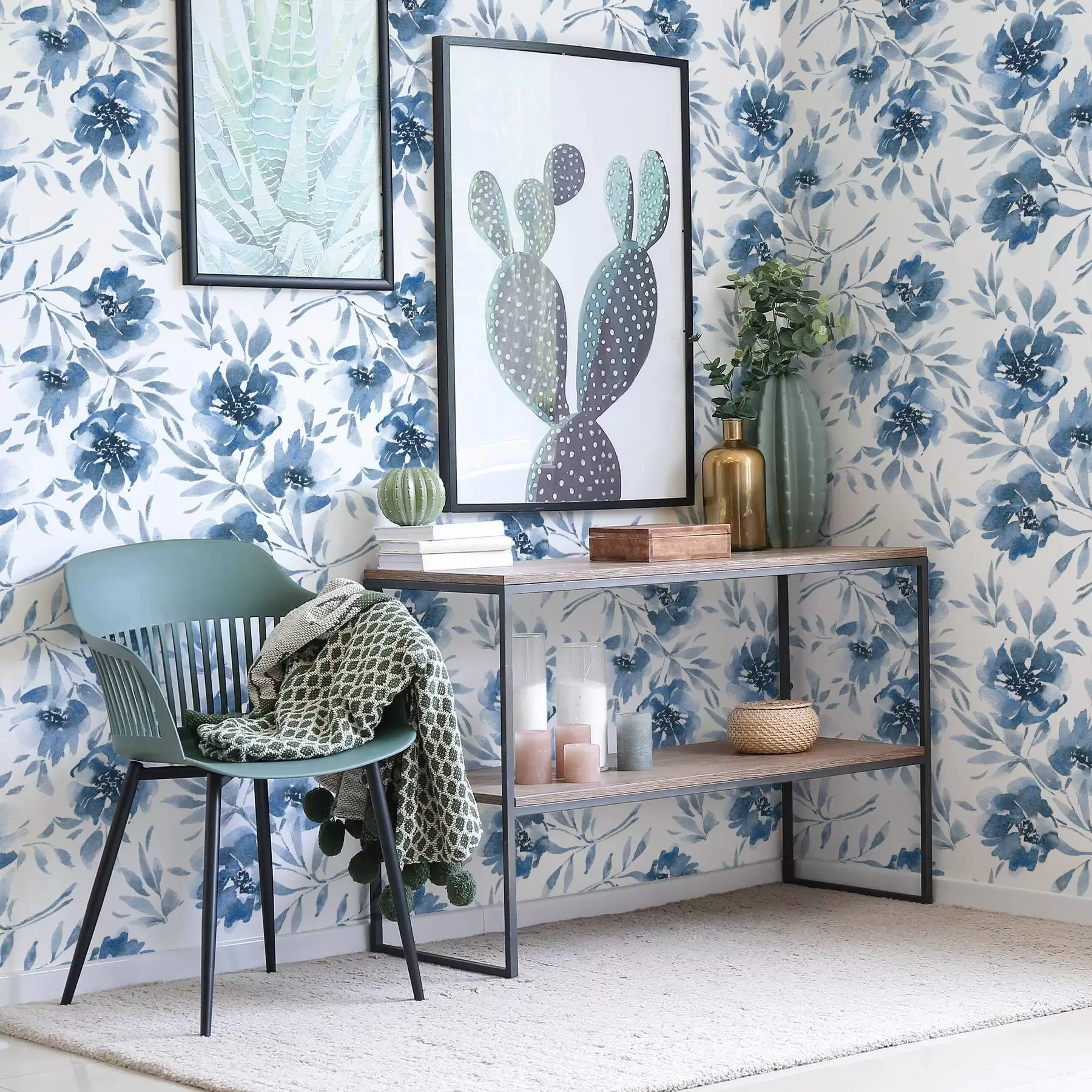 Fotobehang Aquarel indigo pioenrozen op een witte achtergrond a00641