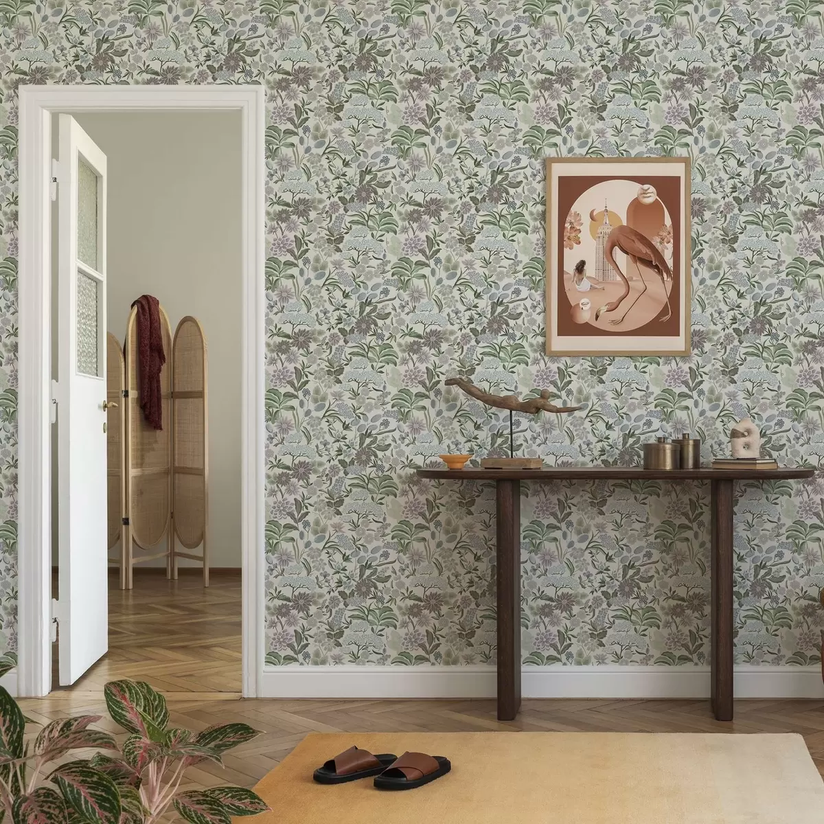 Behang Pastelkleurige bloemen en bladeren in een mintblauw kleurenpalet a00642 Behang Pastelkleurige bloemen en bladeren in een mintblauw kleurenpalet a00642