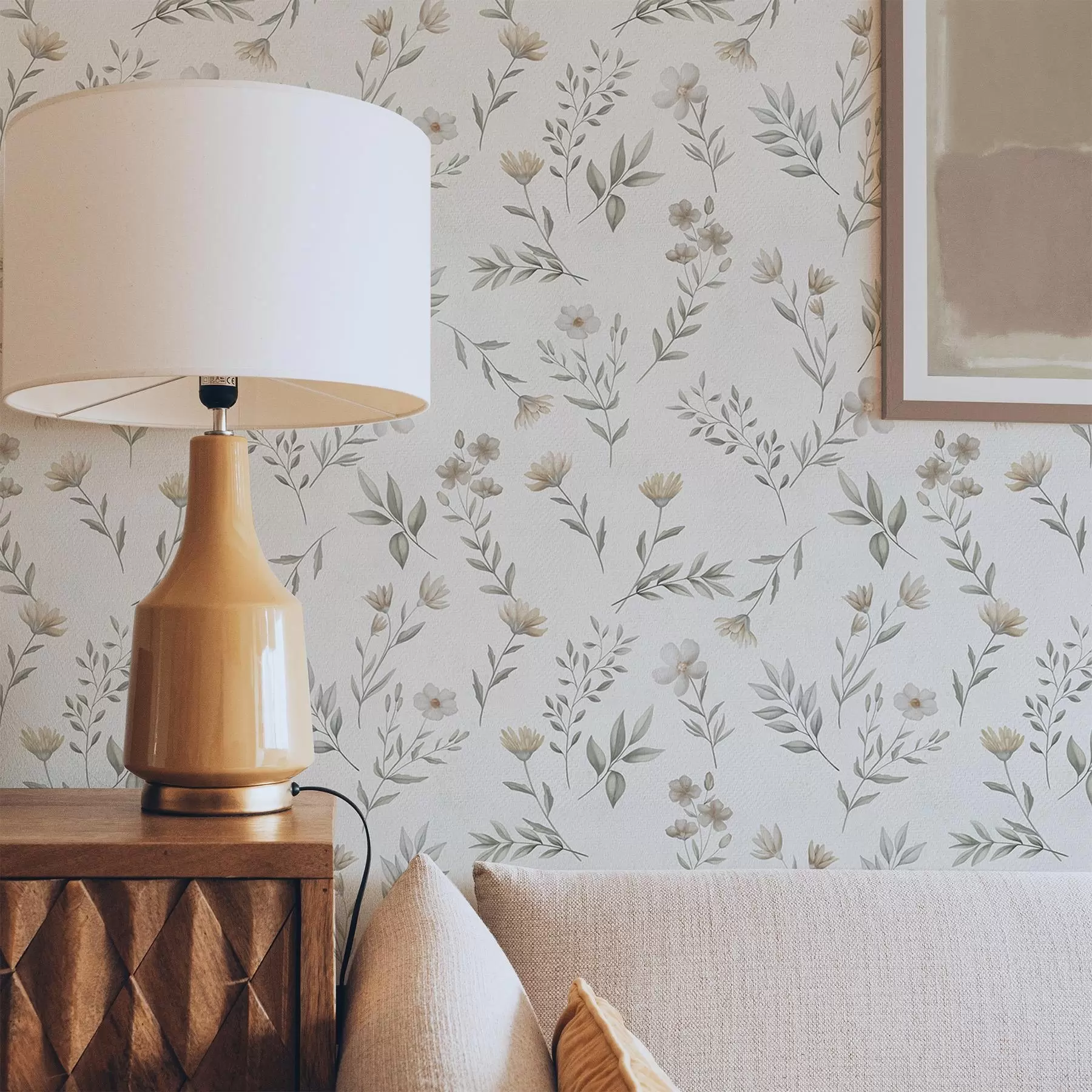 Fotobehang Kleine waterverf takjes en bloemen op een lichte achtergrond a00665