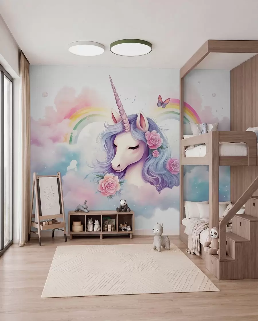 Fotobehang Eenhoorn en regenboog w03990