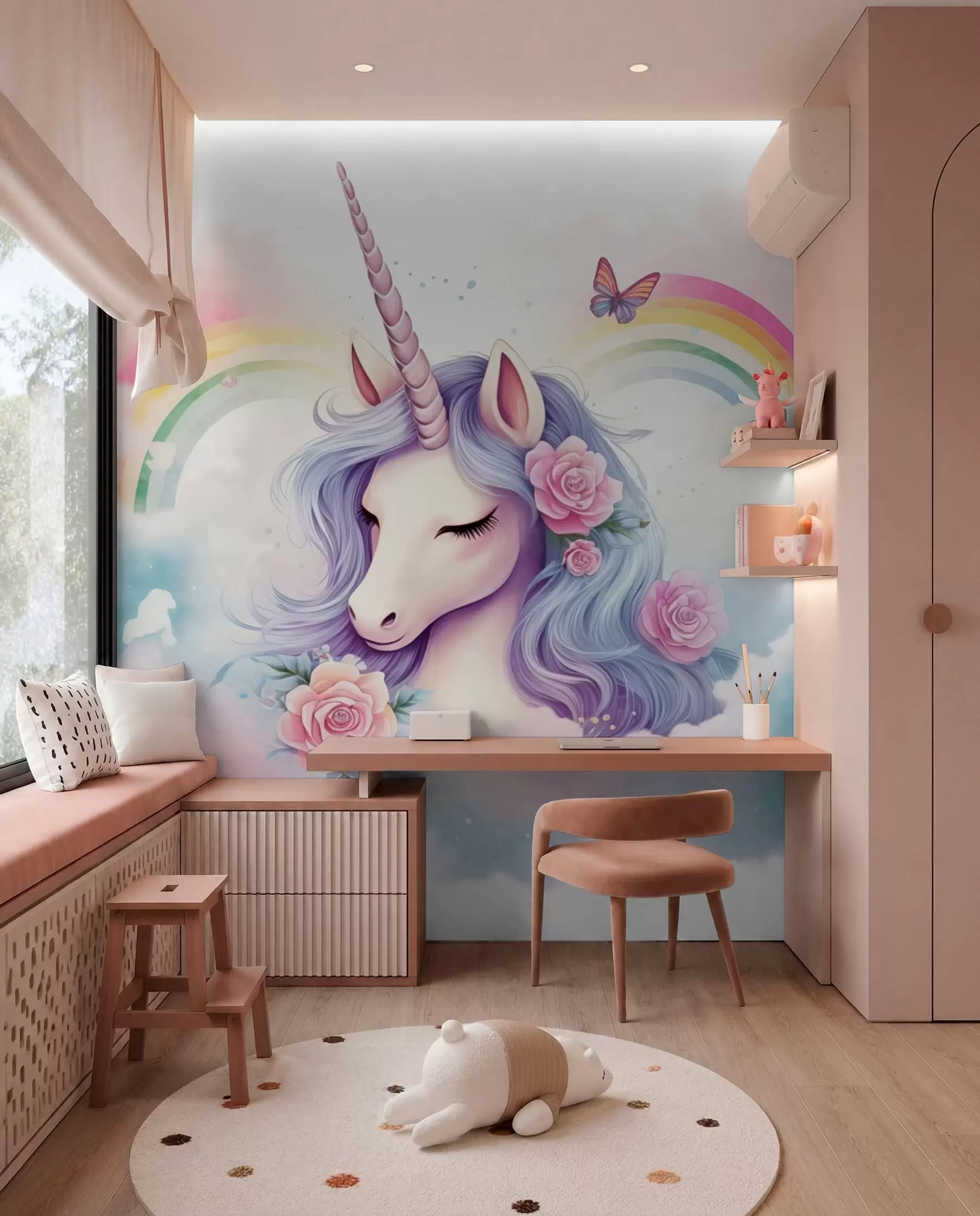 Fotobehang Eenhoorn en regenboog w03990