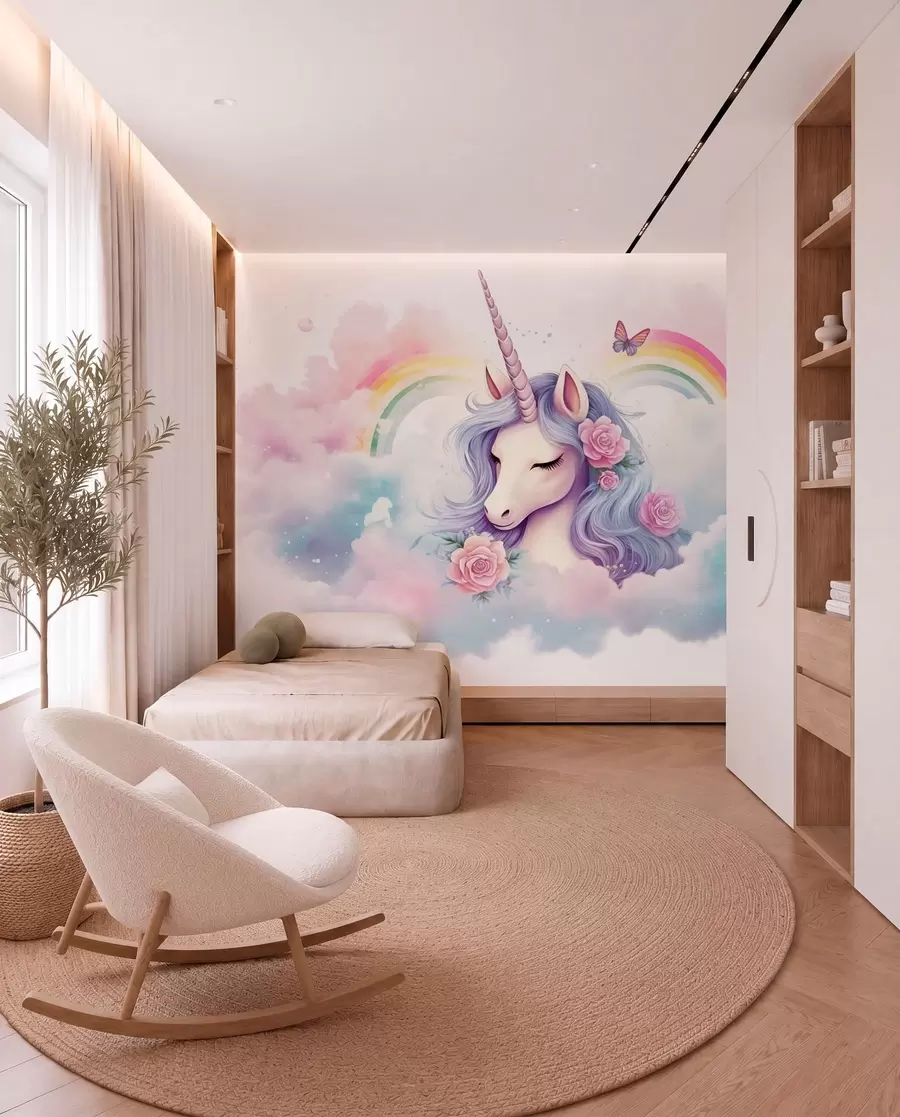 Fotobehang Eenhoorn en regenboog w03990