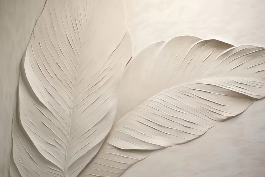 Fotobehang Beige bladeren in reliëf met zachte schaduwen w04614