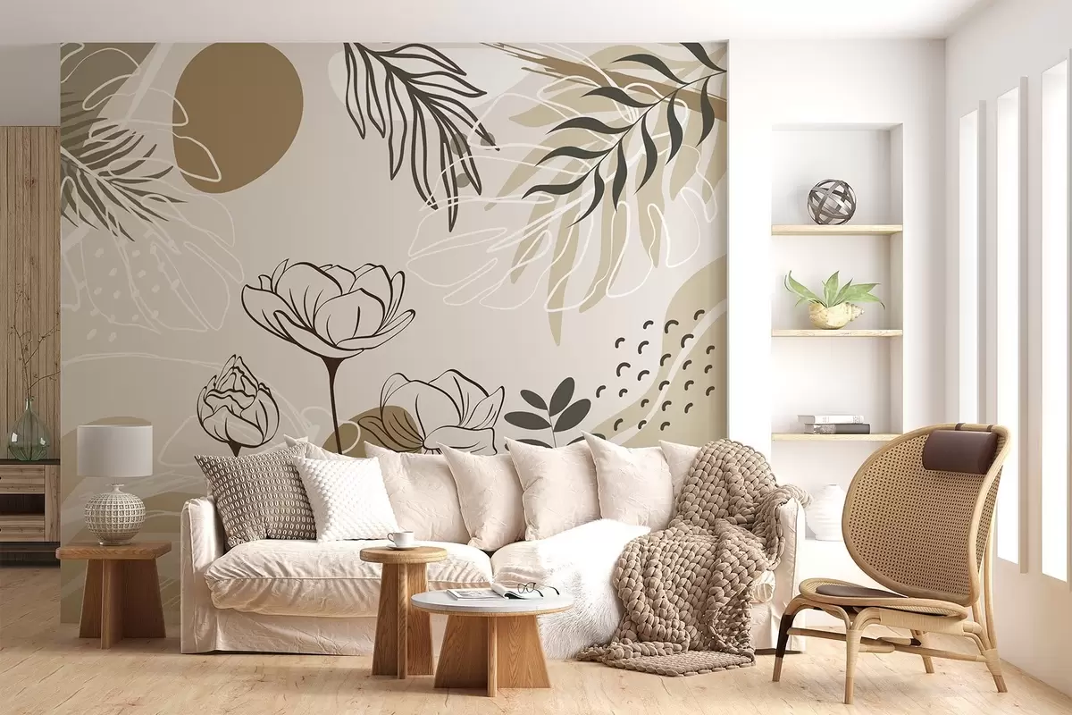 Fotobehang Abstracte bloemen en bladeren w04662
